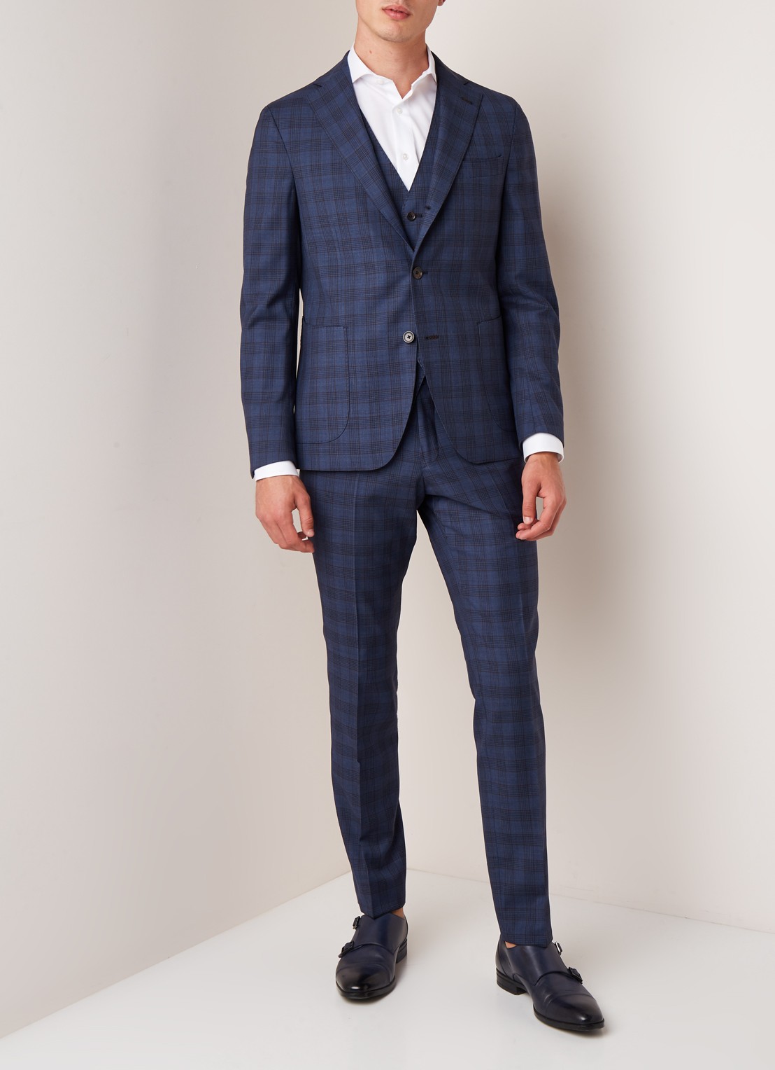 Van Gils Elwyn tailored fit colbert met ruitdessin - voorkant 5 donkerblauw
