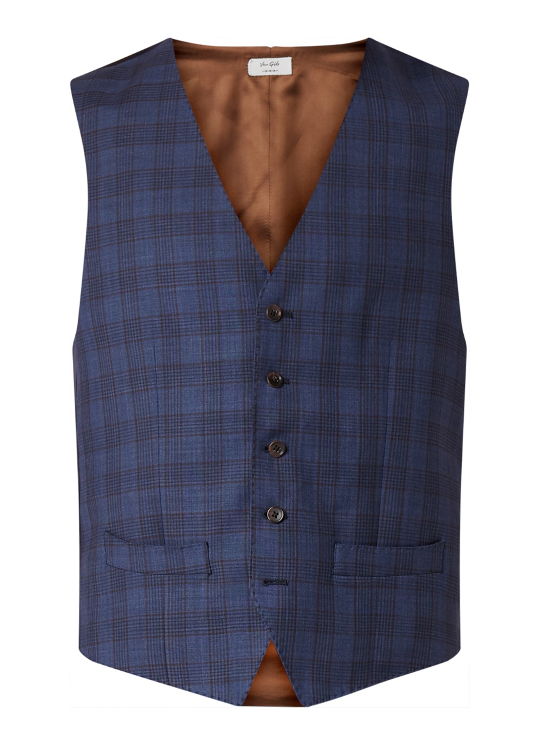 Van Gils Evion gilet van scheerwol met ruitdessin - voorkant 4 donkerblauw