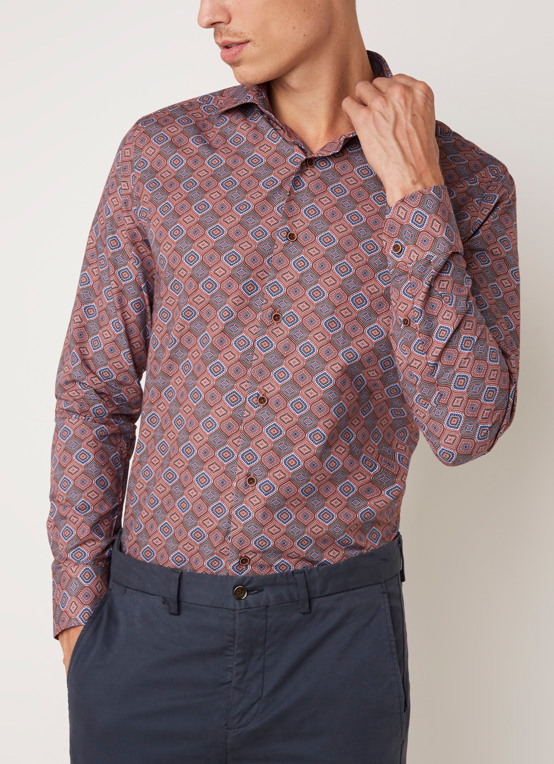 Van Gils Exan slim fit overhemd met retro dessin - detail 4 steenrood