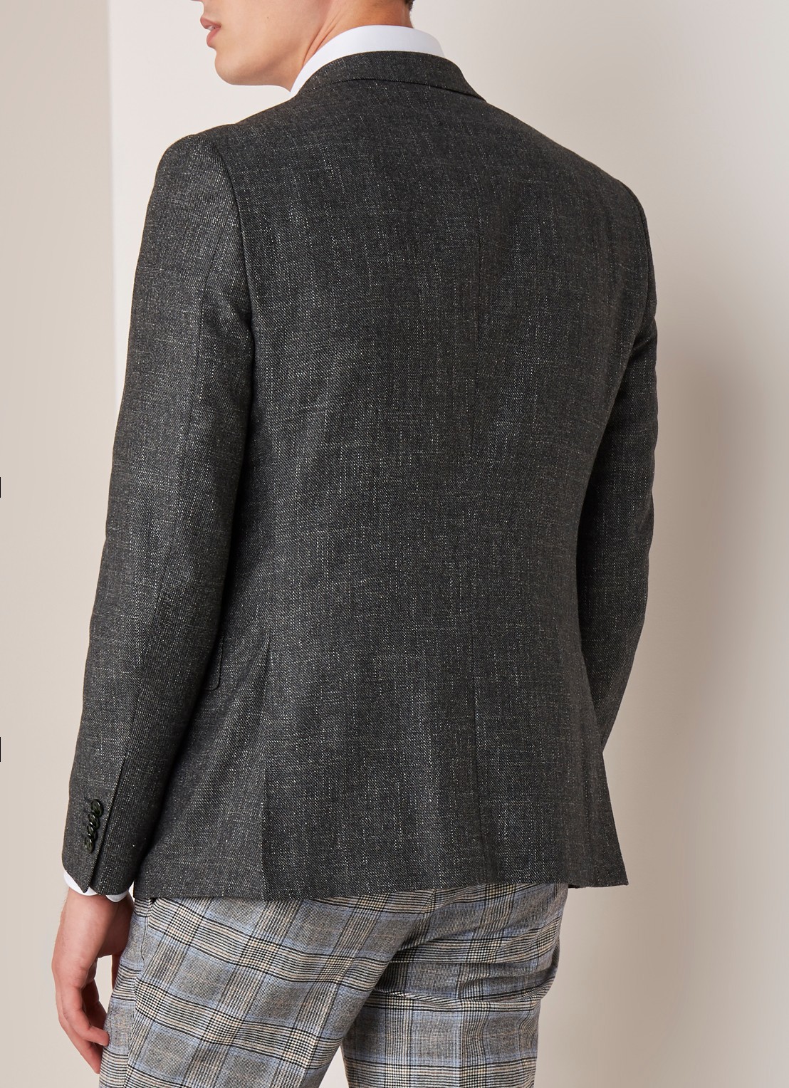 Van Gils Zayn slim fit colbert in gemêleerde wolblend - achterkant groen
