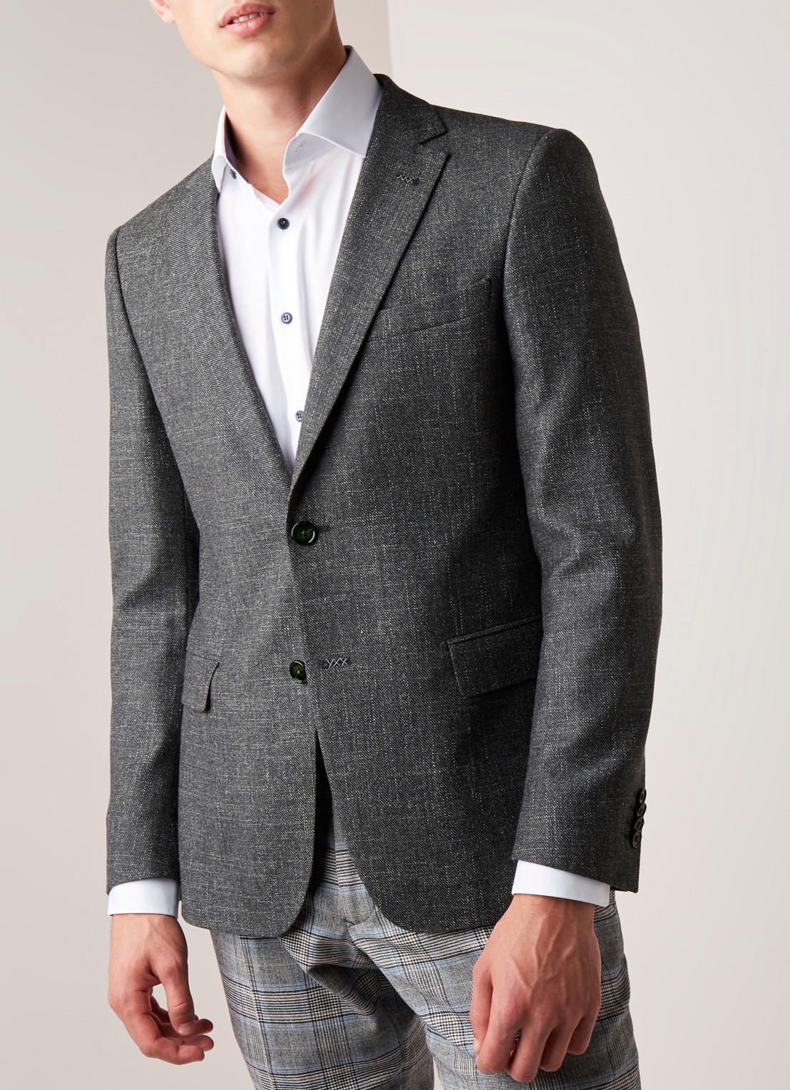 Van Gils Zayn slim fit colbert in gemêleerde wolblend - detail 2 groen