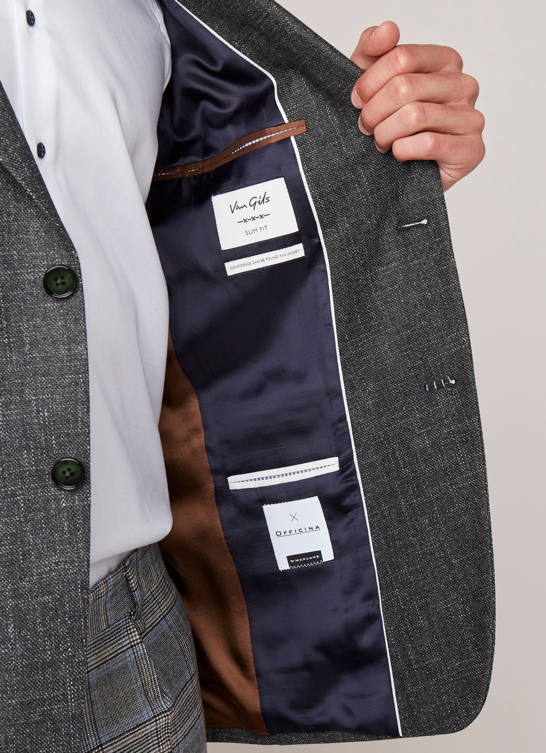 Van Gils Zayn slim fit colbert in gemêleerde wolblend - detail 3 groen