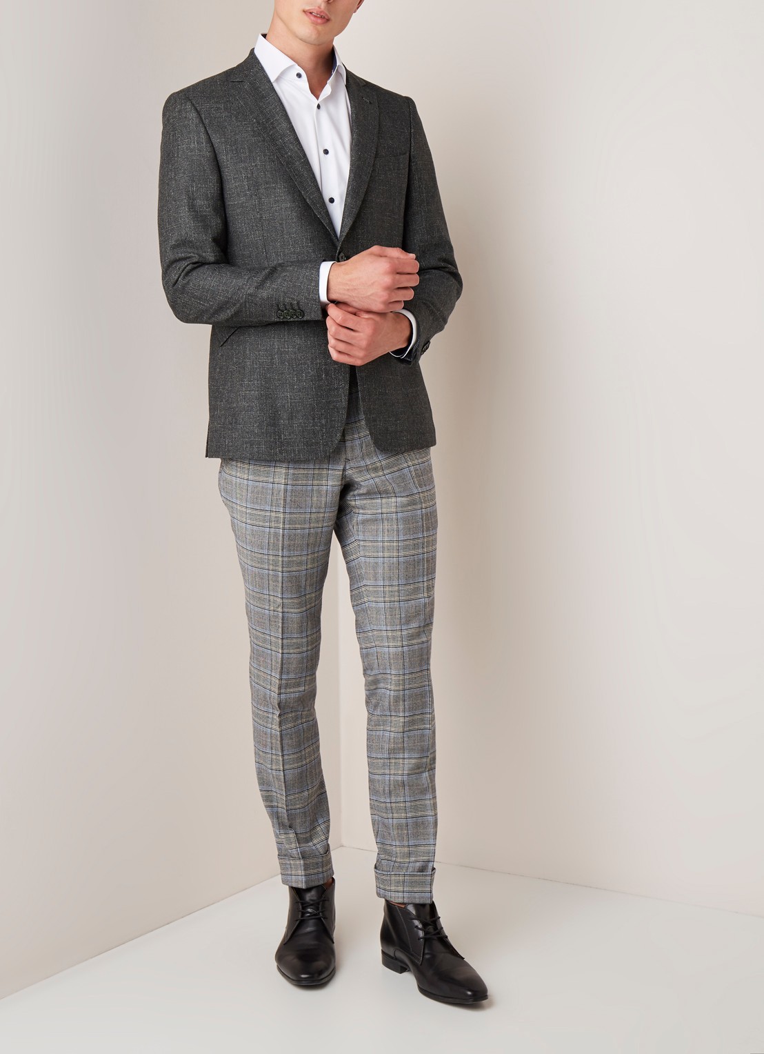 Van Gils Zayn slim fit colbert in gemêleerde wolblend - voorkant 7 groen