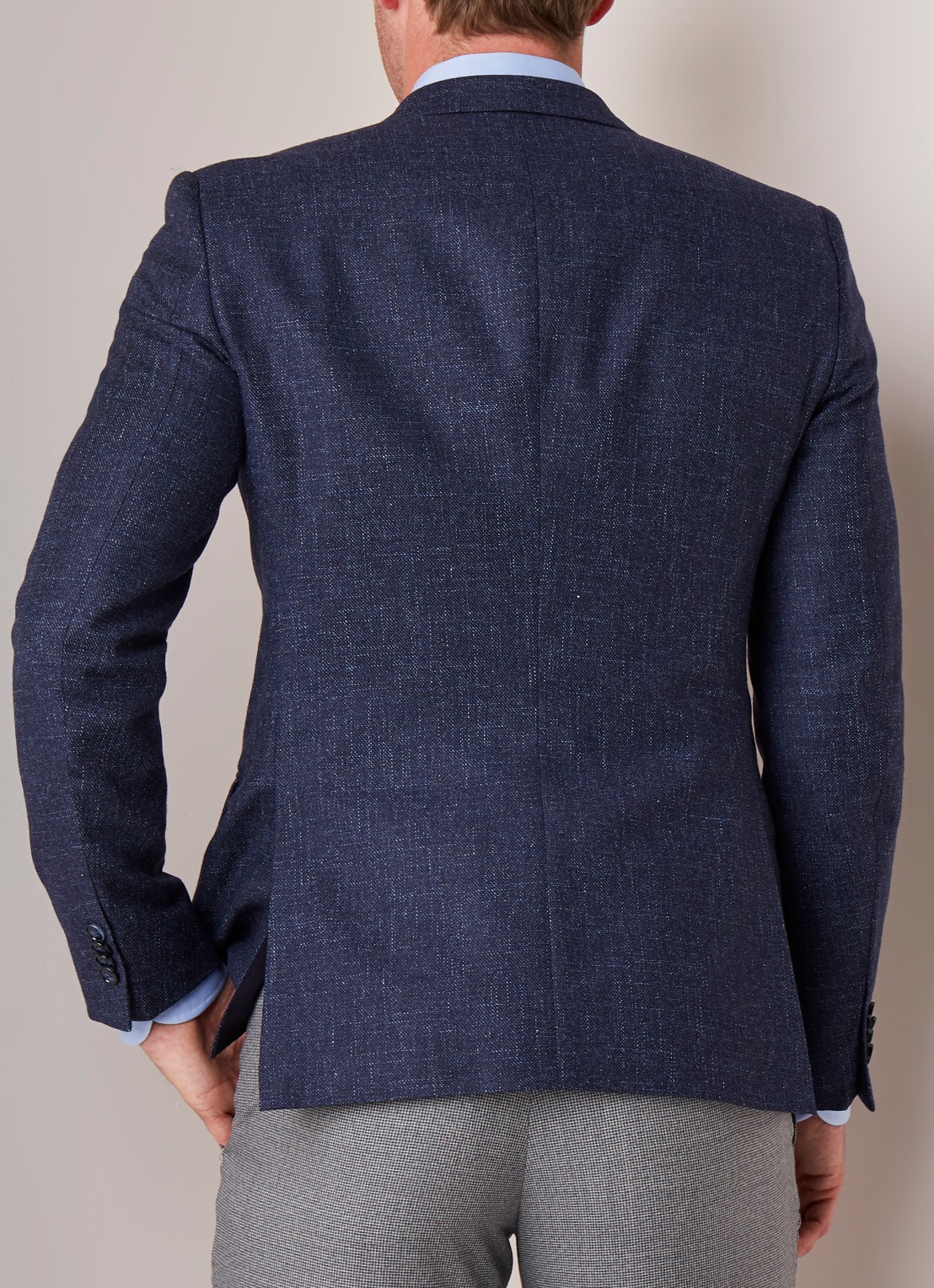 Van Gils Zayn slim fit colbert in gemêleerde wolblend - achterkant 6 donkerblauw