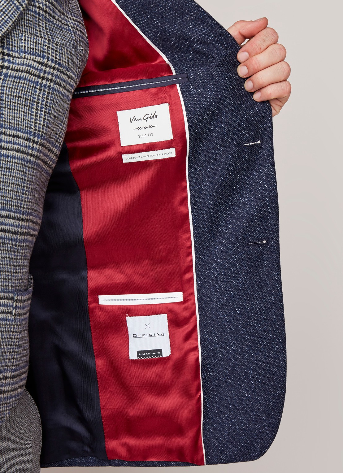 Van Gils Zayn slim fit colbert in gemêleerde wolblend - detail 4 donkerblauw