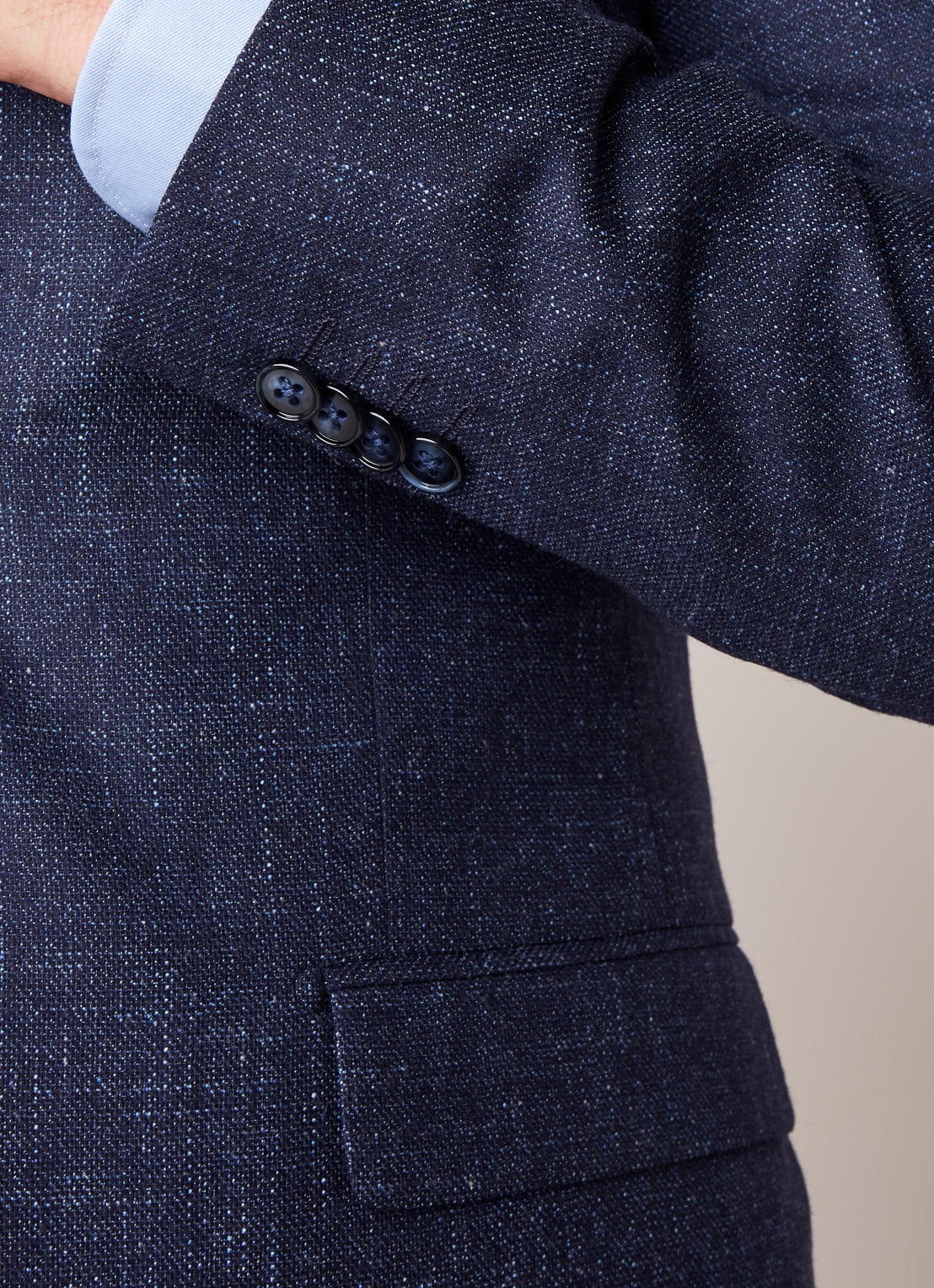 Van Gils Zayn slim fit colbert in gemêleerde wolblend - detail 5 donkerblauw