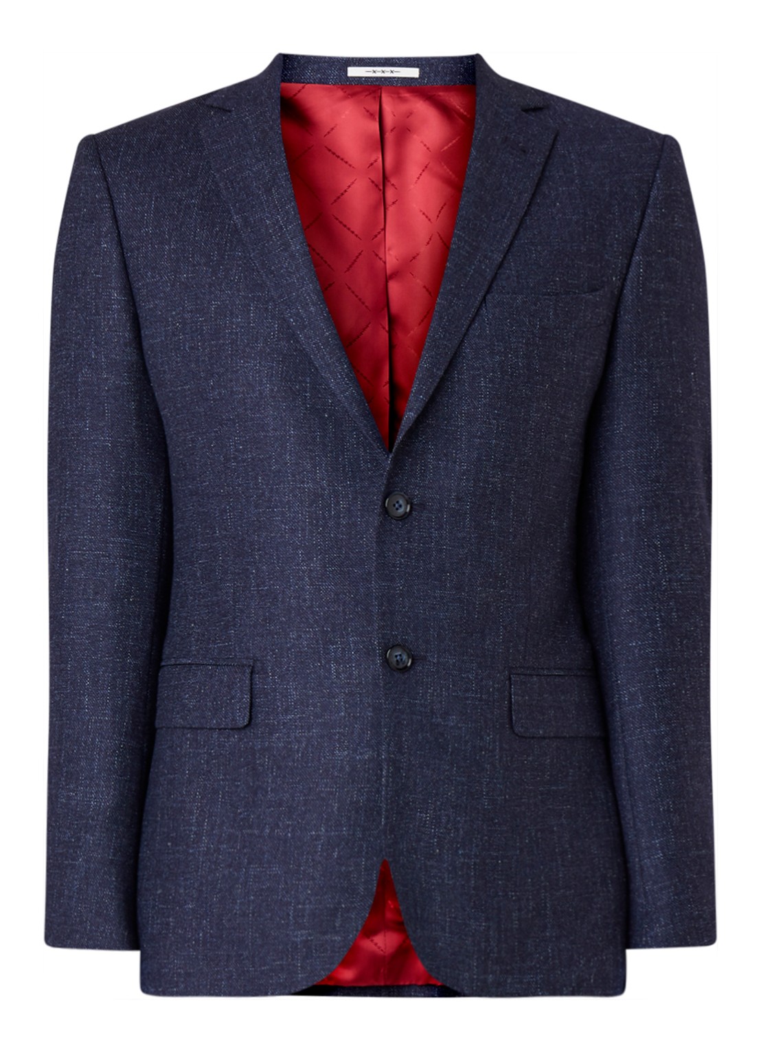 Van Gils Zayn slim fit colbert in gemêleerde wolblend - voorkant donkerblauw