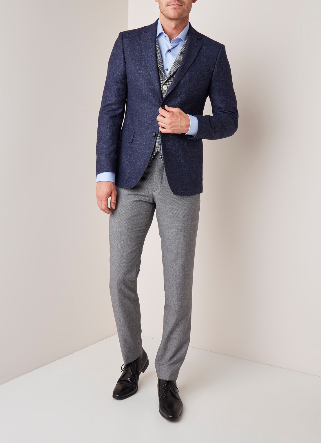 Van Gils Zayn slim fit colbert in gemêleerde wolblend - voorkant 2 donkerblauw