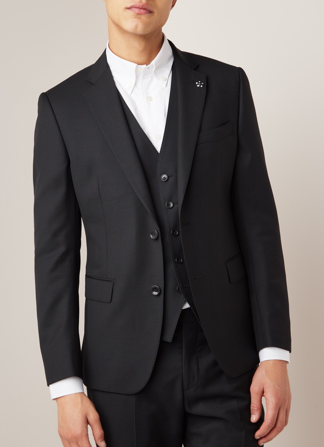Van Gils Zayn slim fit colbert in wolblend met dubbele split - detail 2 zwart