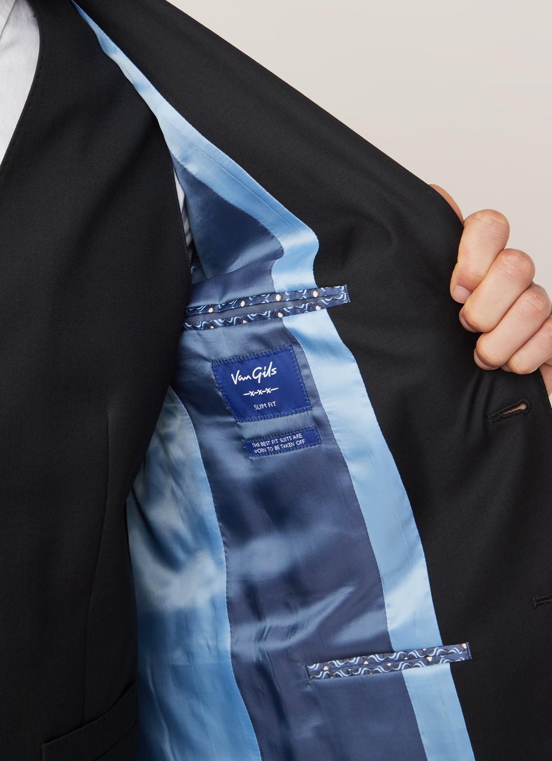 Van Gils Zayn slim fit colbert in wolblend met dubbele split - detail 3 zwart