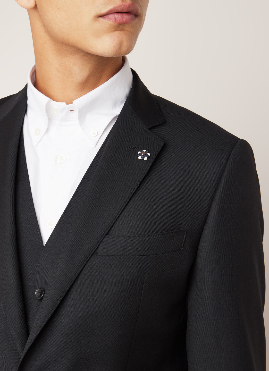 Van Gils Zayn slim fit colbert in wolblend met dubbele split - detail 5 zwart