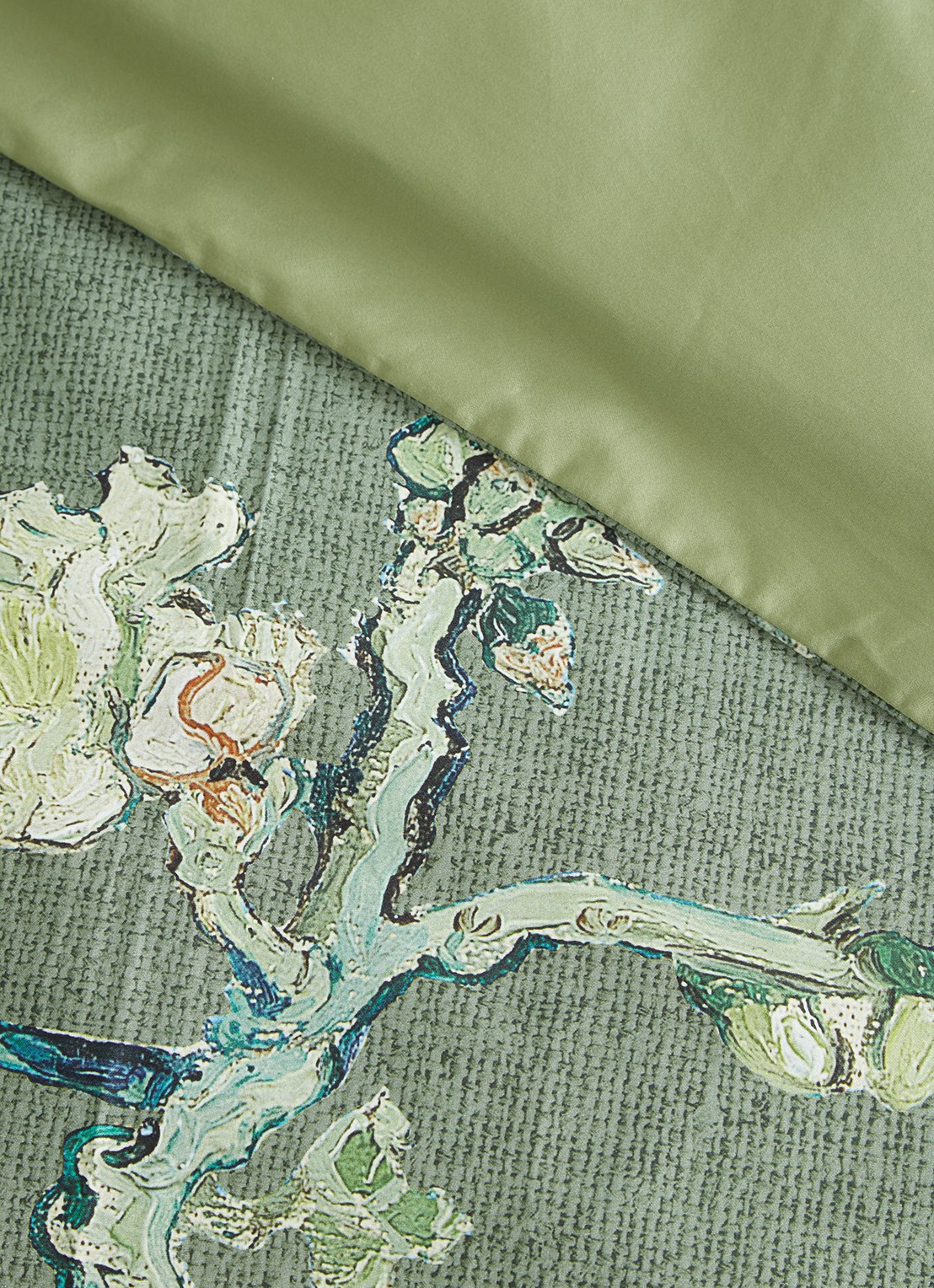 Van Gogh Museum Almond Blossom dekbedovertrekset van katoensatijn 220TC - inclusief kussenslopen - detail 3 groen