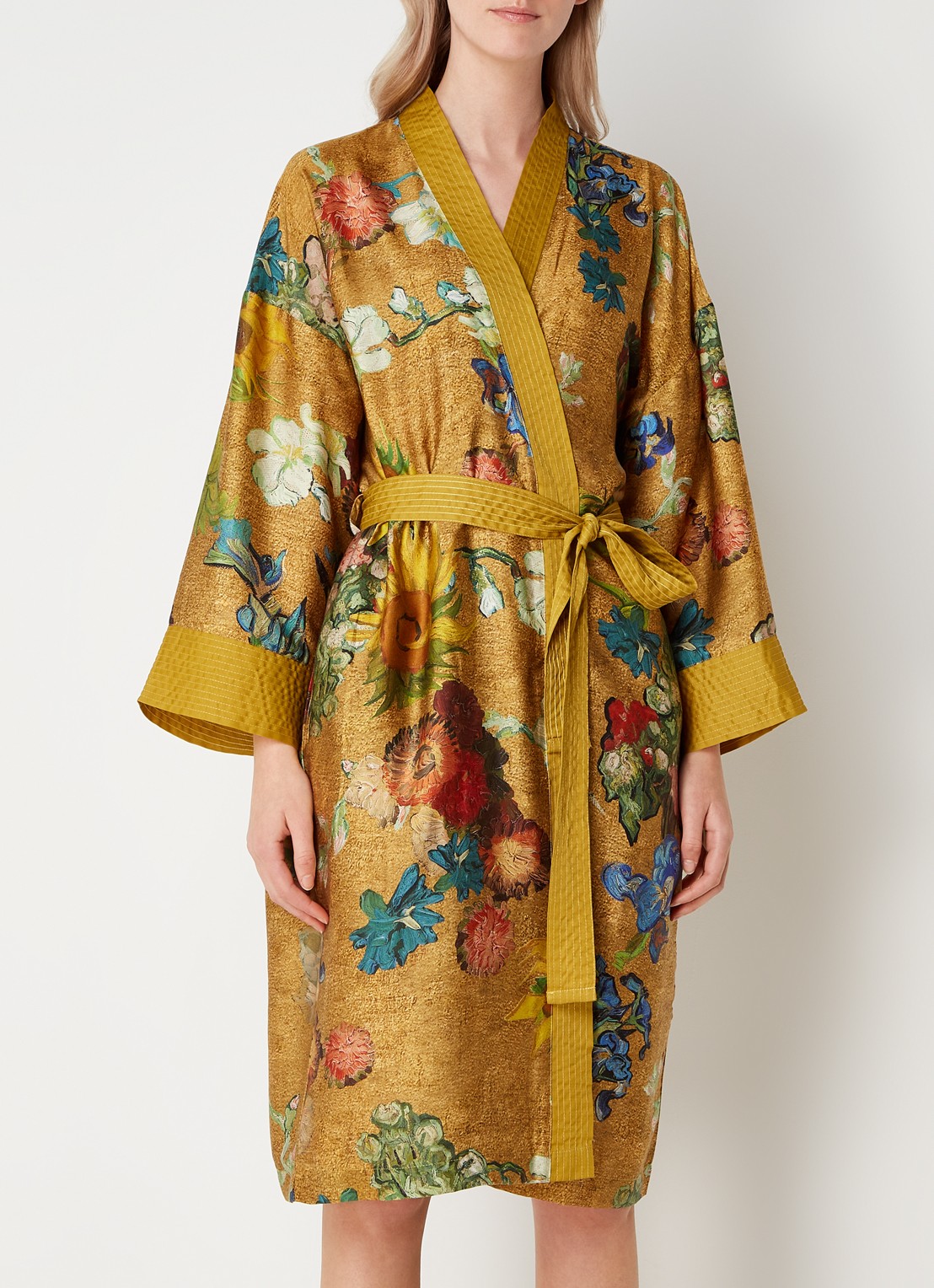 Van Gogh Museum Kimono van satijn met bloemenprint - detail 3 goud