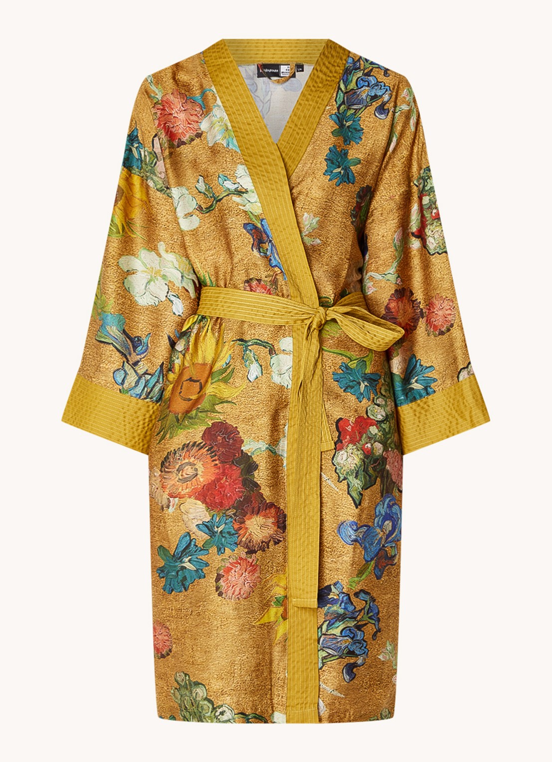 Van Gogh Museum Kimono van satijn met bloemenprint - voorkant goud