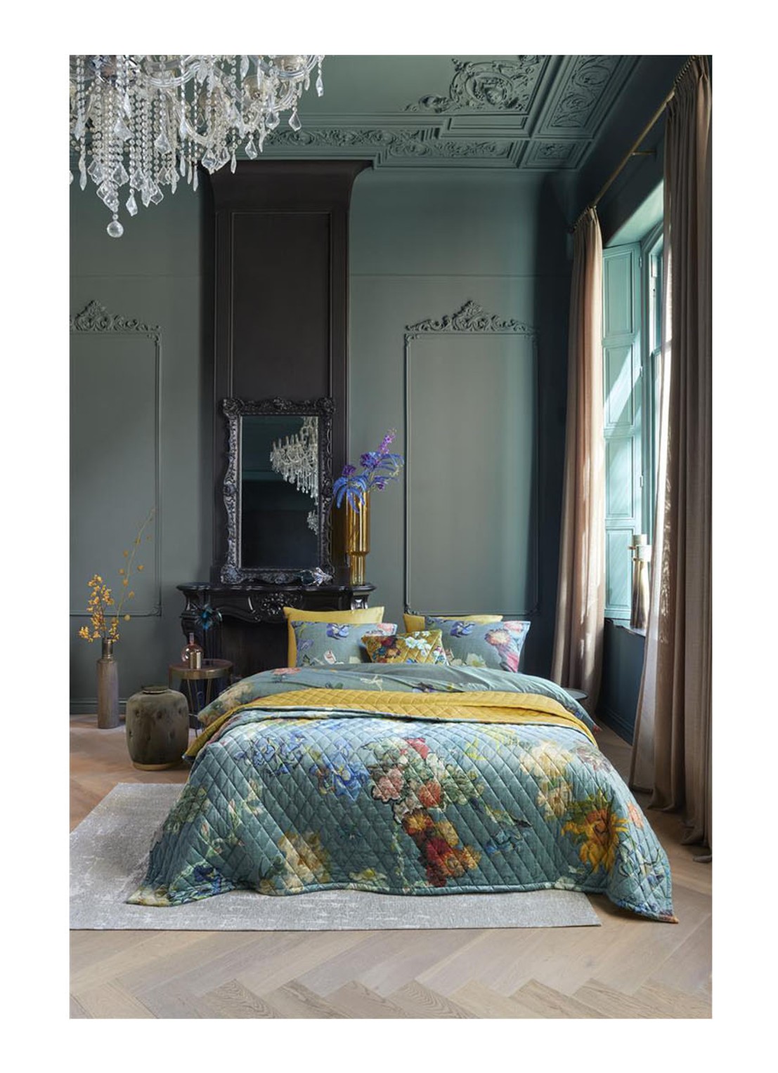 Van Gogh Museum Partout des Fleurs bedsprei van fluweel - detail 3 zeegroen