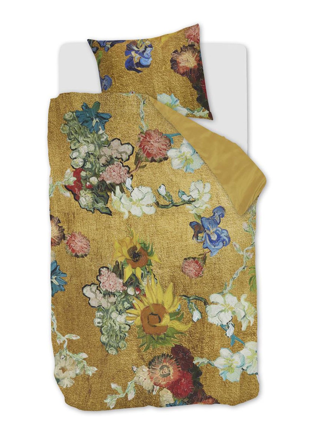 Van Gogh Museum Partout des Fleurs dekbedovertrek van katoensatijn - inclusief kussensloop - voorkant 4 goud