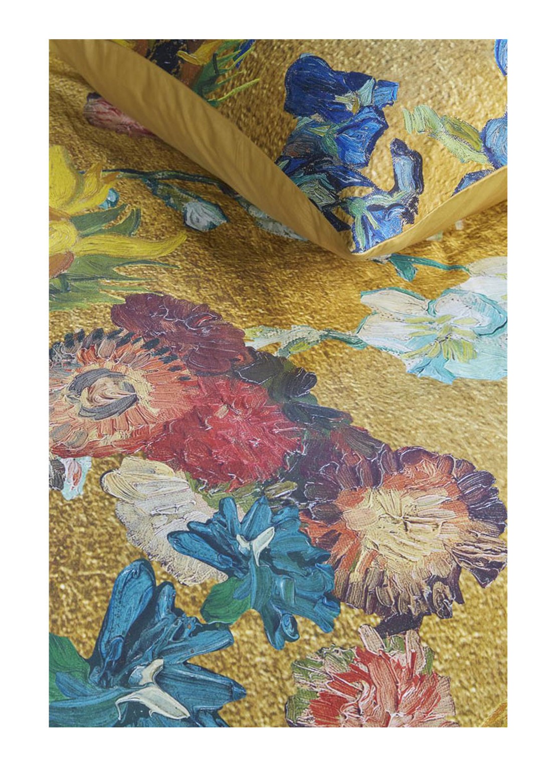 Van Gogh Museum Partout des Fleurs dekbedovertrek van katoensatijn - inclusief kussensloop - voorkant 5 goud