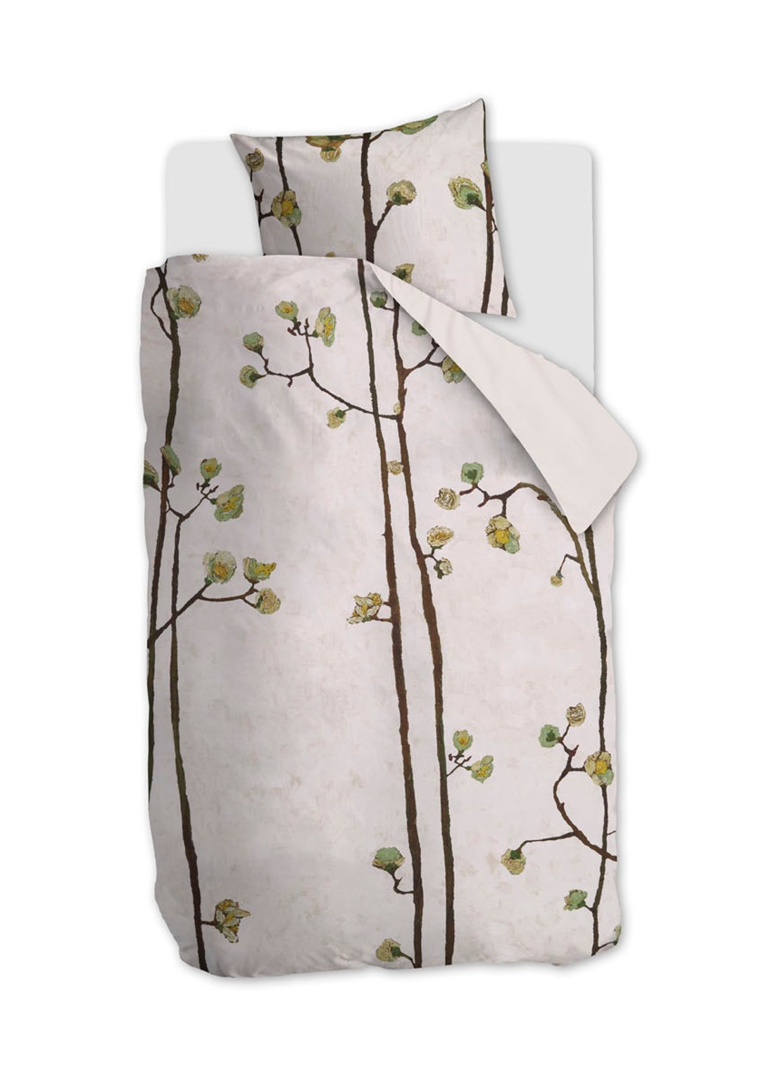 Van Gogh Museum Plum Blossoms dekbedovertrekset van katoensatijn 220 TC - inclusief kussenslopen - voorkant gebroken wit