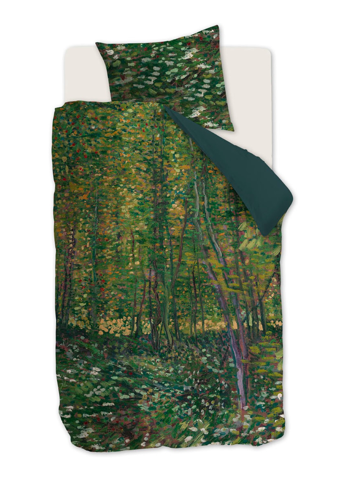 Van Gogh Museum Trees katoensatijn dekbedovertrekset - inclusief kussensloop - voorkant lindegroen