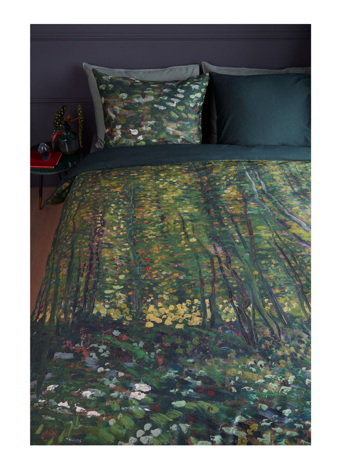 Van Gogh Museum Trees katoensatijn dekbedovertrekset - inclusief kussensloop - voorkant 2 lindegroen