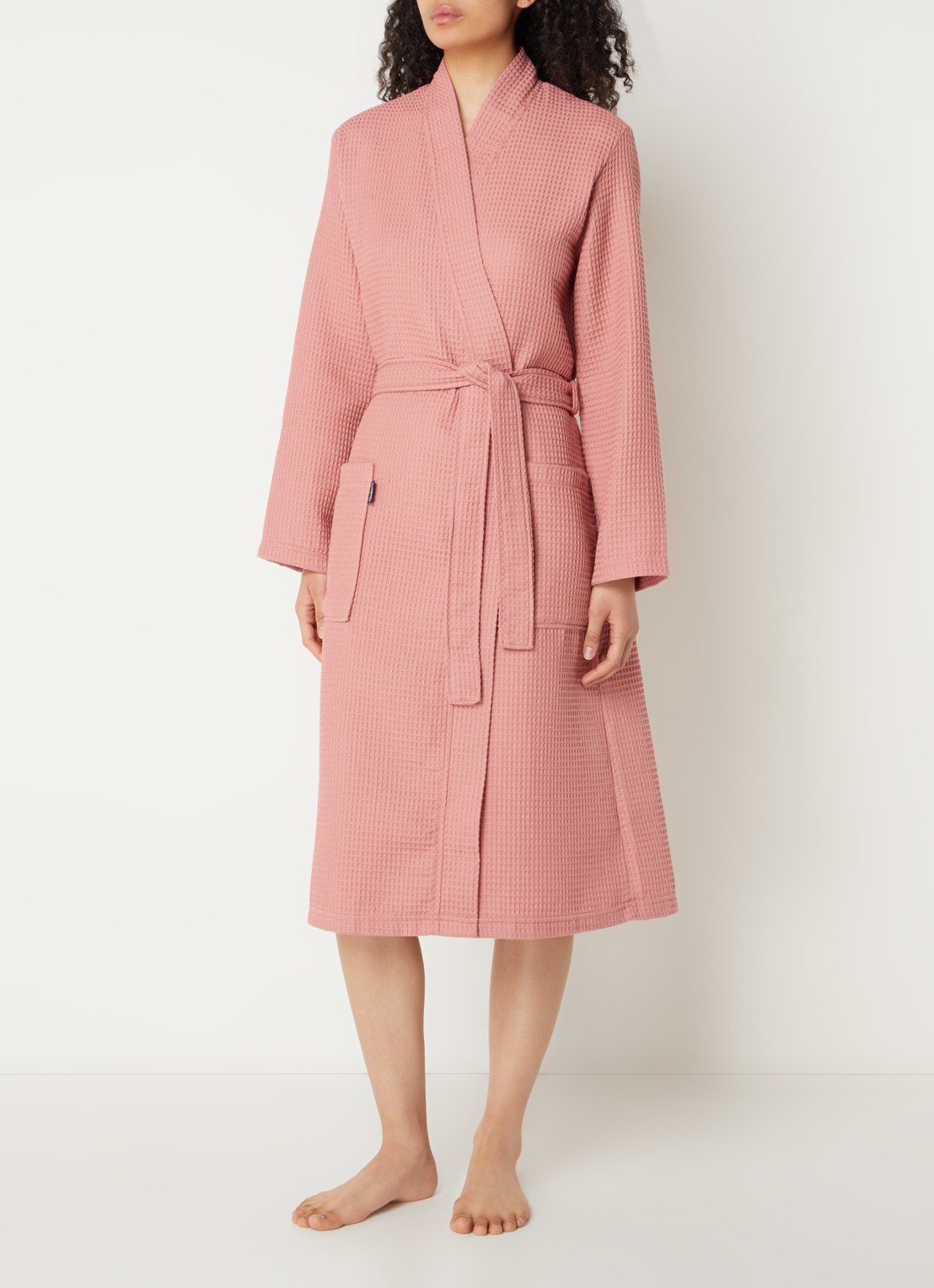 Vandyck Biarritz badjas met structuur - unisex - detail zalmroze