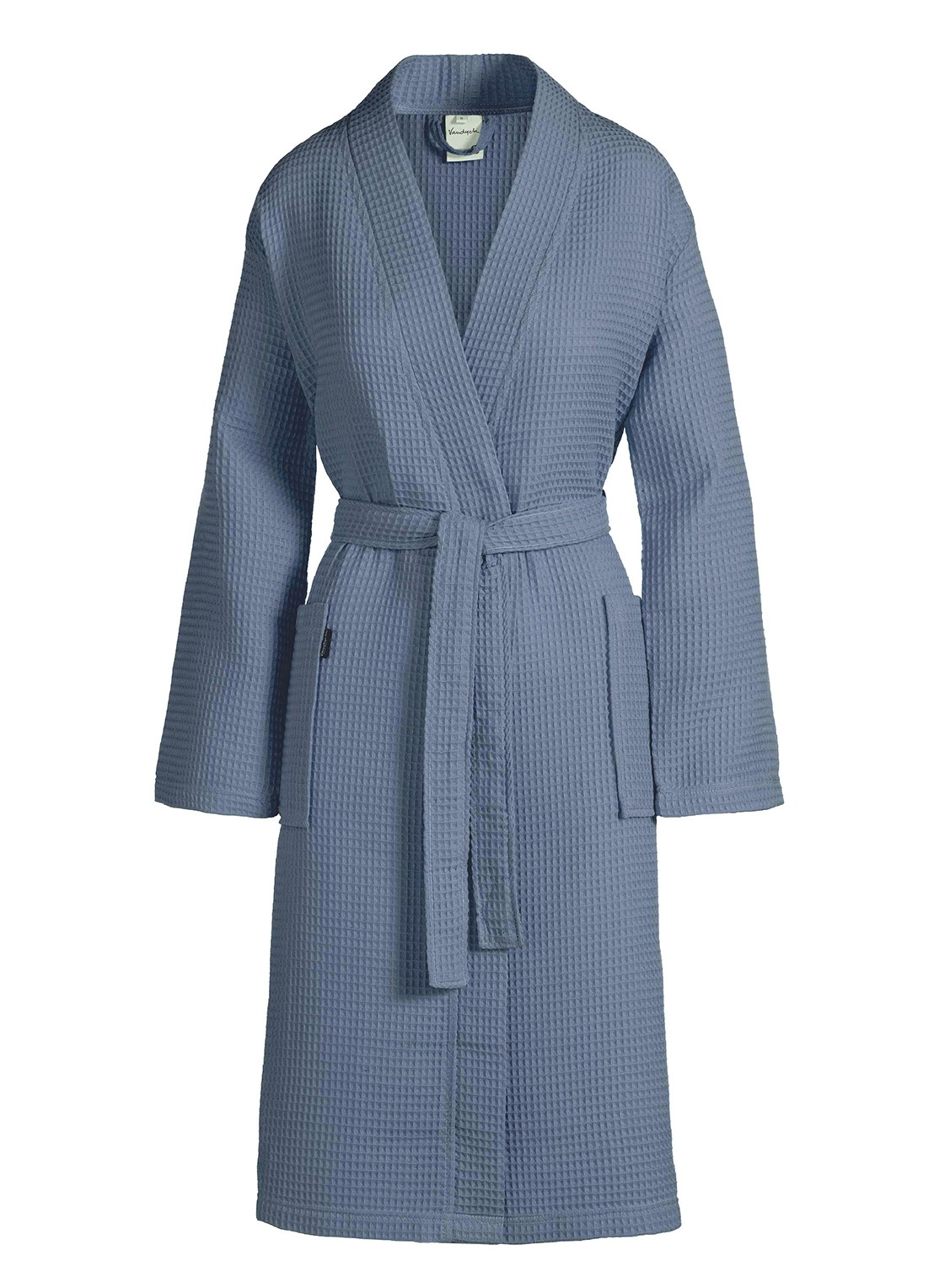 Vandyck Biarritz badjas met wafelstructuur - unisex - voorkant blauw