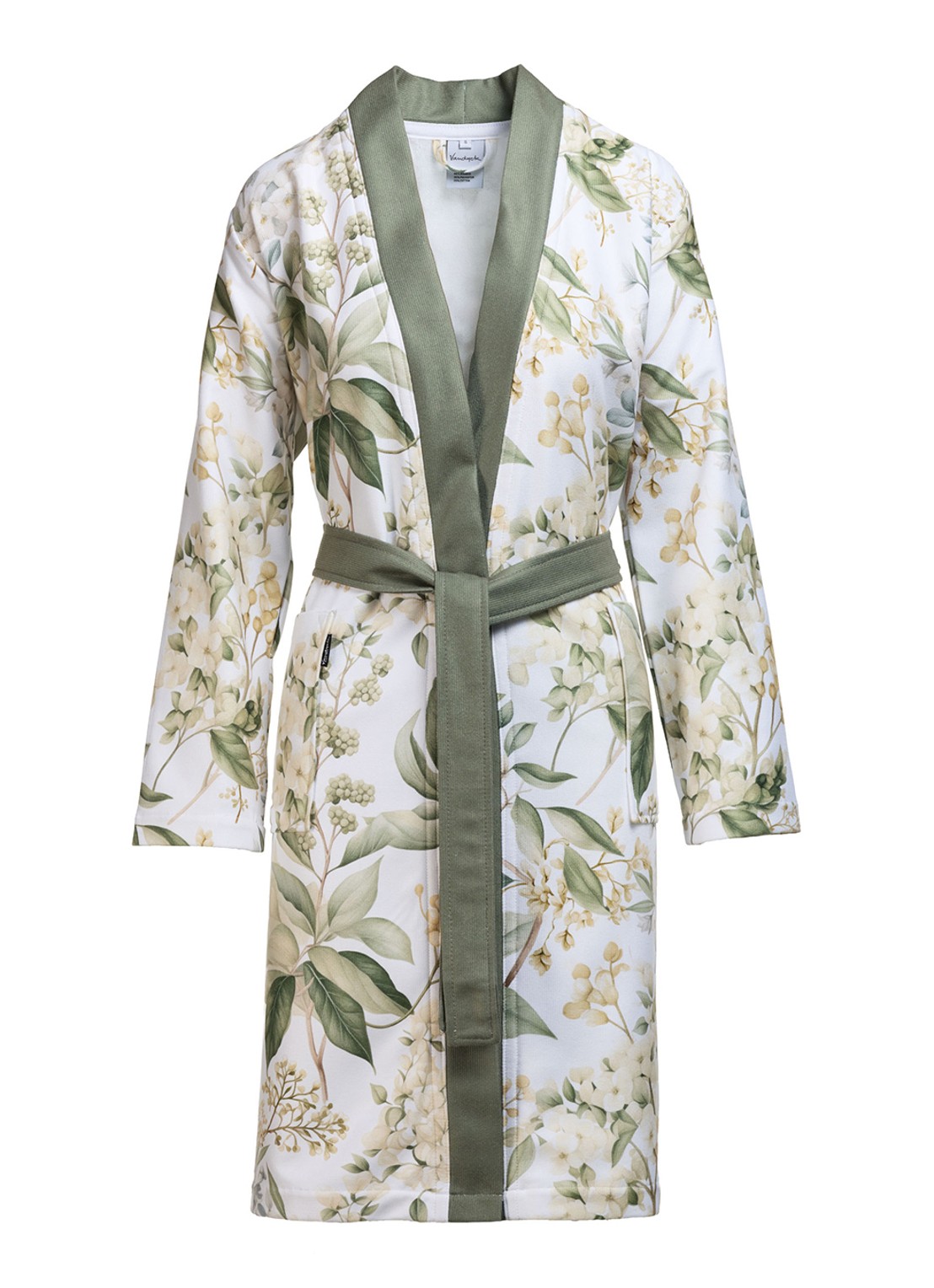 Vandyck Camille badjas met bloemenprint - voorkant groen