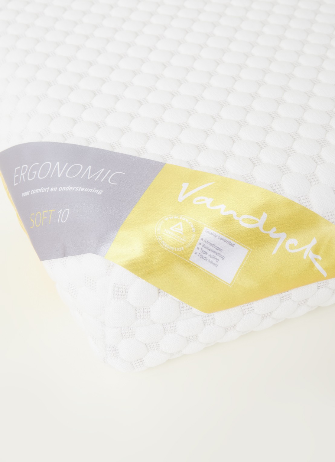Vandyck Ergonomic 10 zacht hoofdkussen met vulling van natuurlatex 60 x 40 cm  - detail 3 wit