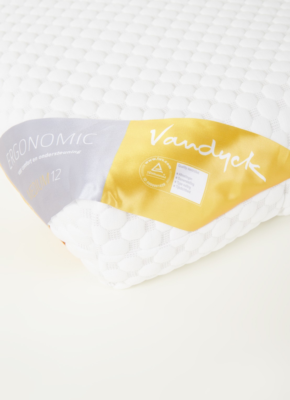 Vandyck Ergonomic 12 medium hoofdkussen met vulling van natuurlatex 60 x 40 cm  - detail wit
