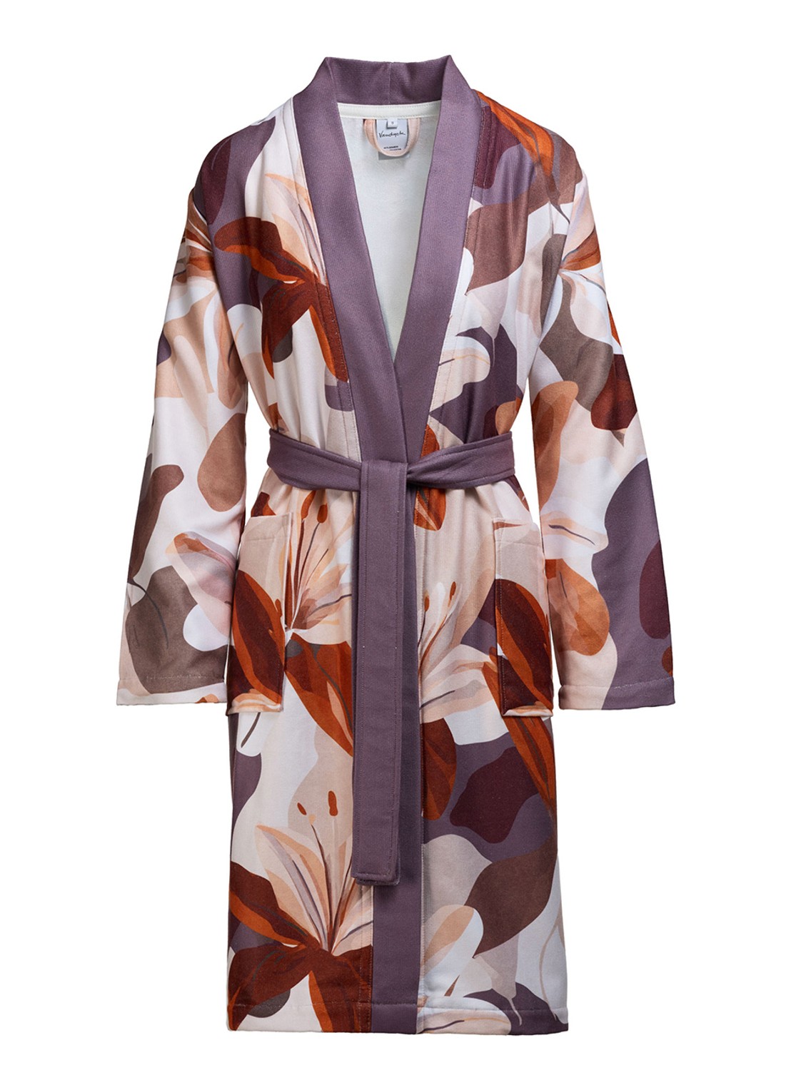 Vandyck Faye badjas met bloemenprint - voorkant aubergine