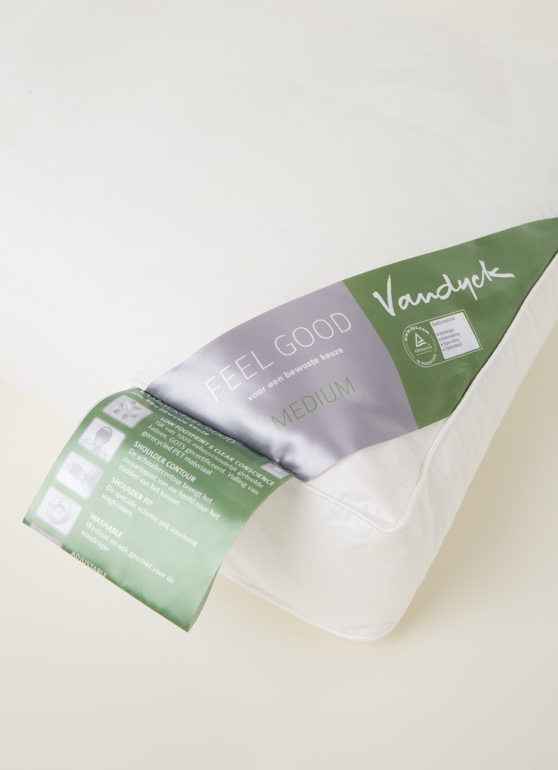 Vandyck Feel Good medium hoofdkussen met vulling van polyester 60 x70 cm - detail wit