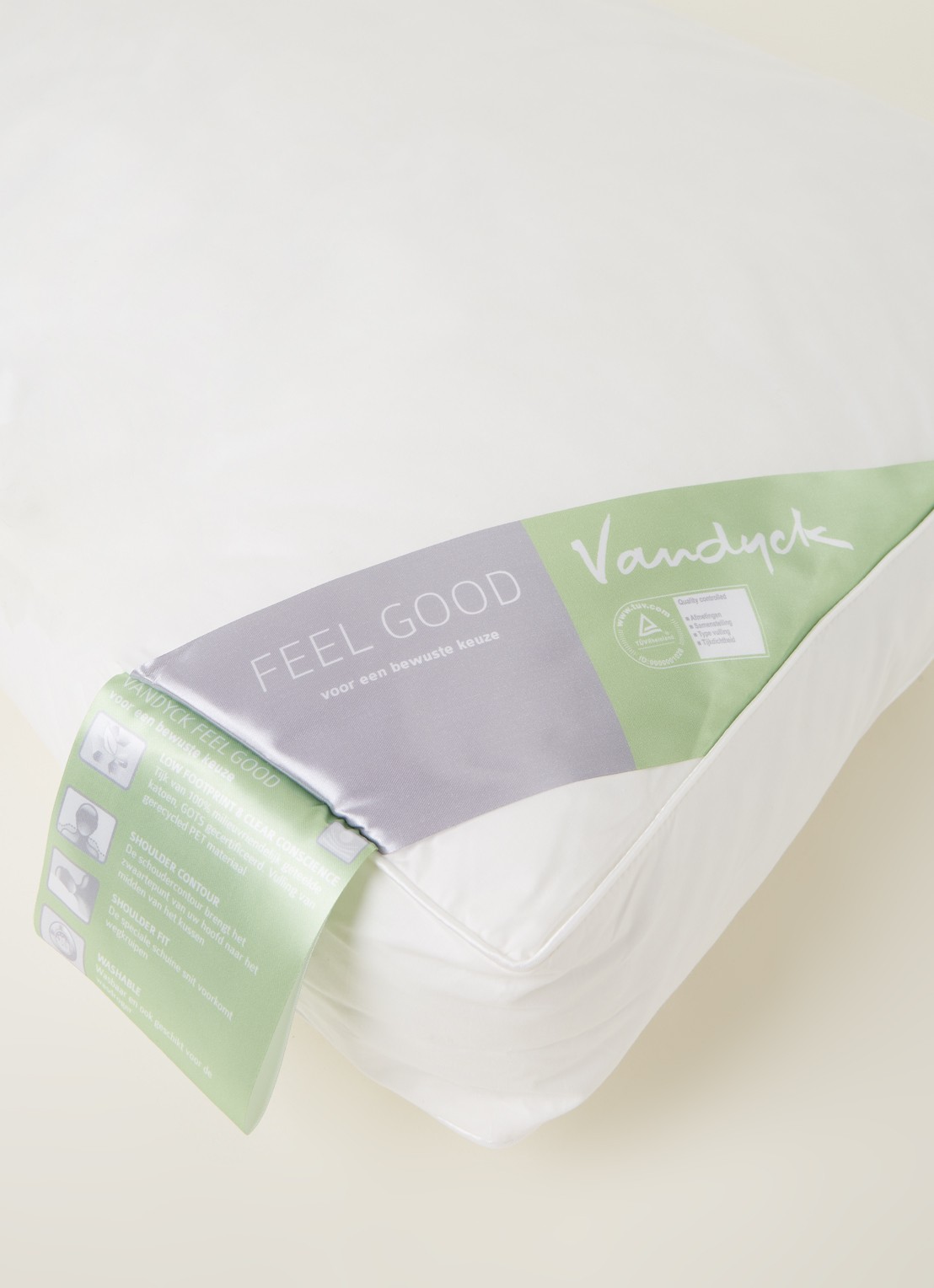 Vandyck Feel Good zachte hoofdkussen met vulling van polyestser 60 x70 cm - detail wit