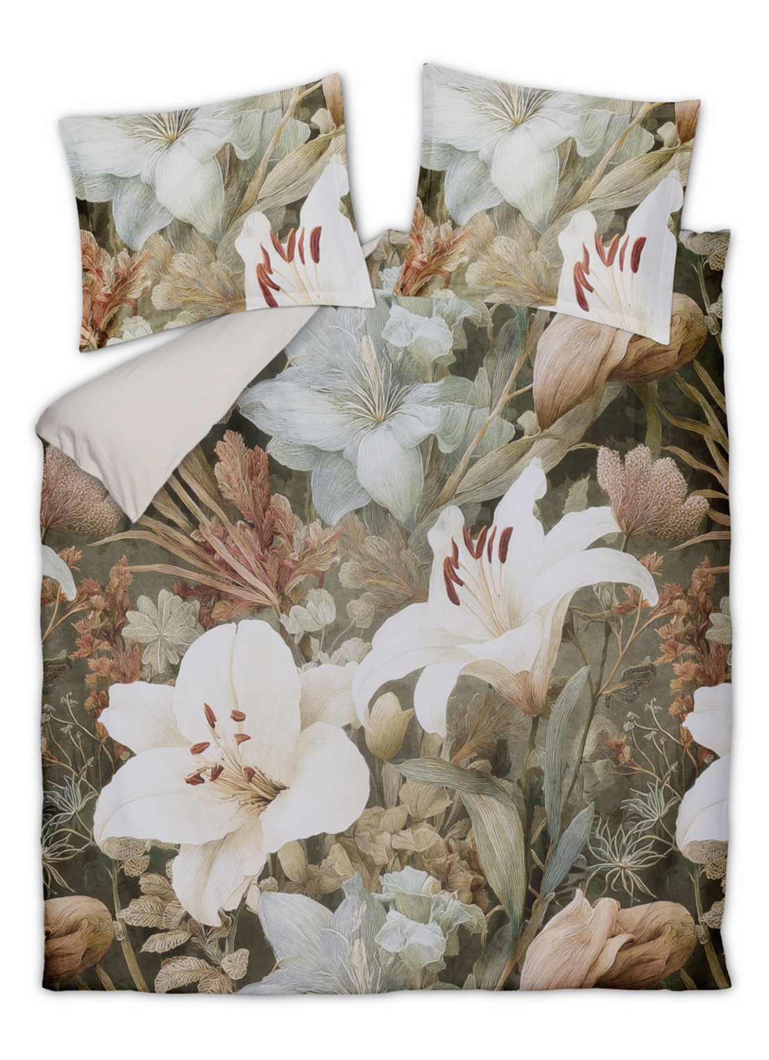 Vandyck Floralux dekbedovertrekset van katoensatijn - inclusief kussenslopen - voorkant 2 groen