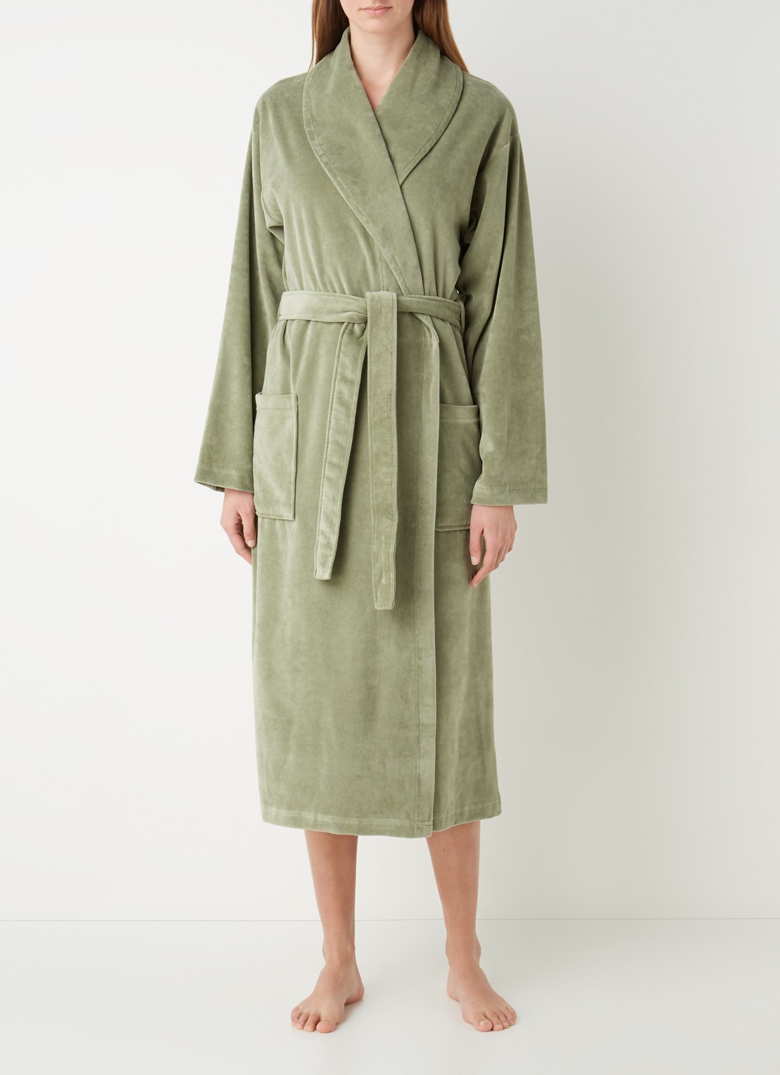 Vandyck Grace badjas van fluweel met steekzakken - unisex - detail 4 lindegroen