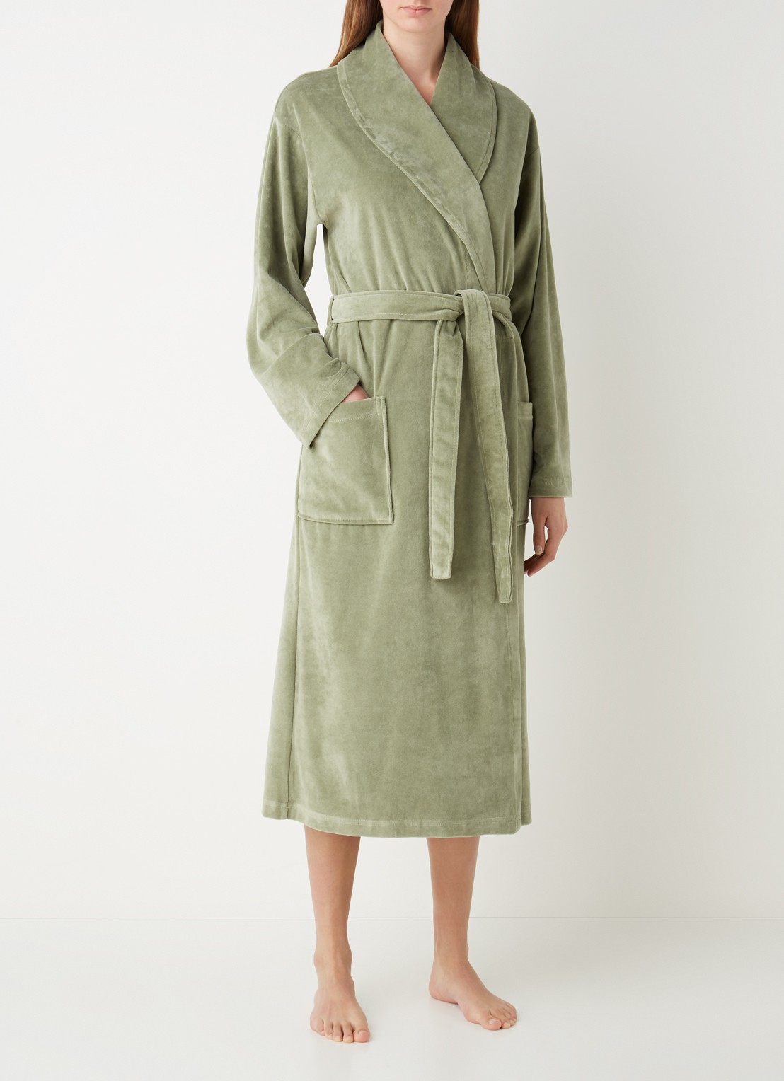 Vandyck Grace badjas van fluweel met steekzakken - unisex - voorkant 3 lindegroen