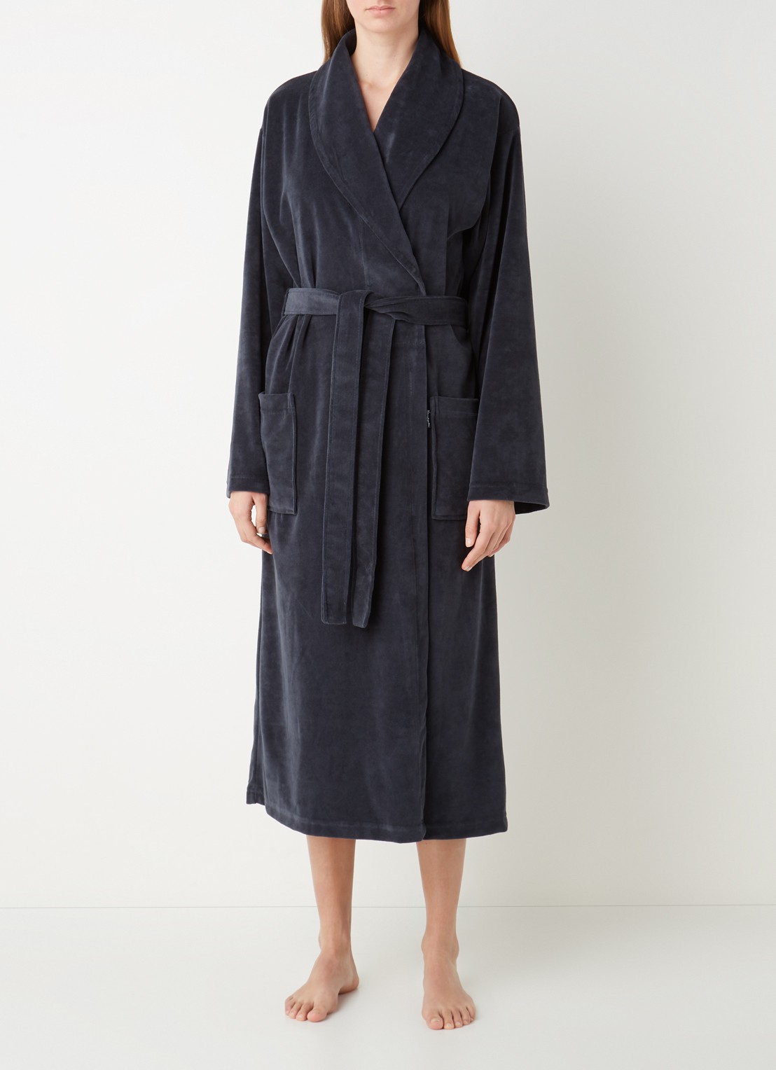 Vandyck Grace badjas van fluweel met steekzakken - unisex - detail donkerblauw