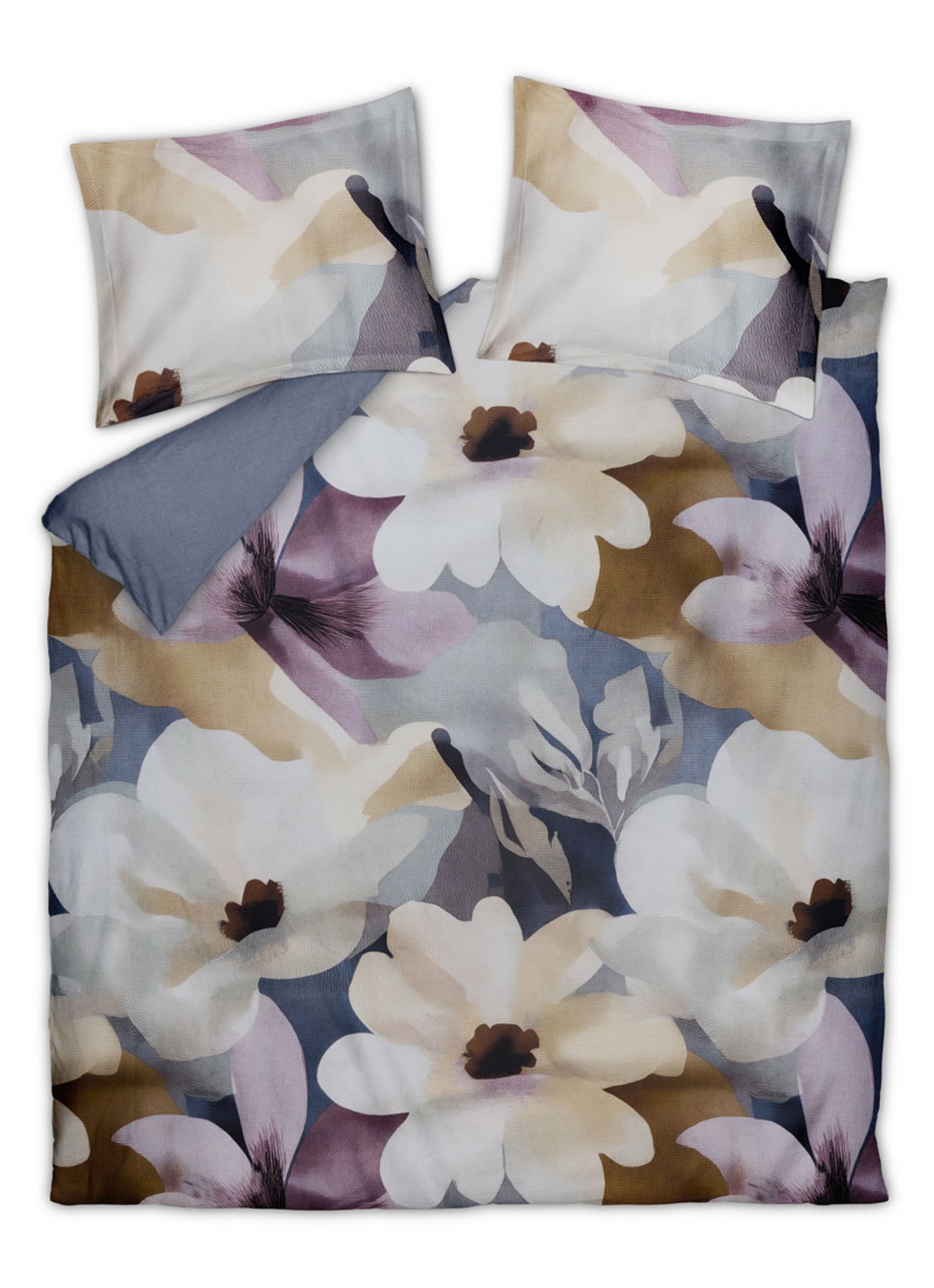Vandyck Nightbloom dekbedovertrekset van katoensatijn - inclusief kussenslopen - voorkant blauw