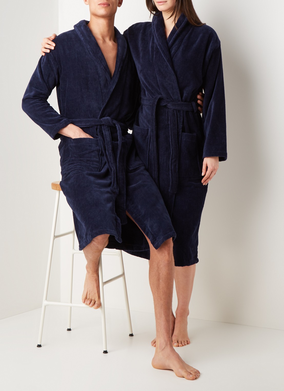 Vandyck Prestige badjas van katoenvelours - voorkant 3 donkerblauw