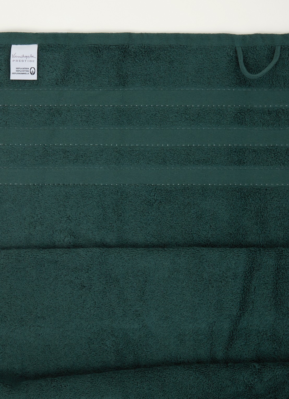 Vandyck Prestige Lines badlaken - 500gr/m2 - 70 x 140 cm  - detail flessengroen