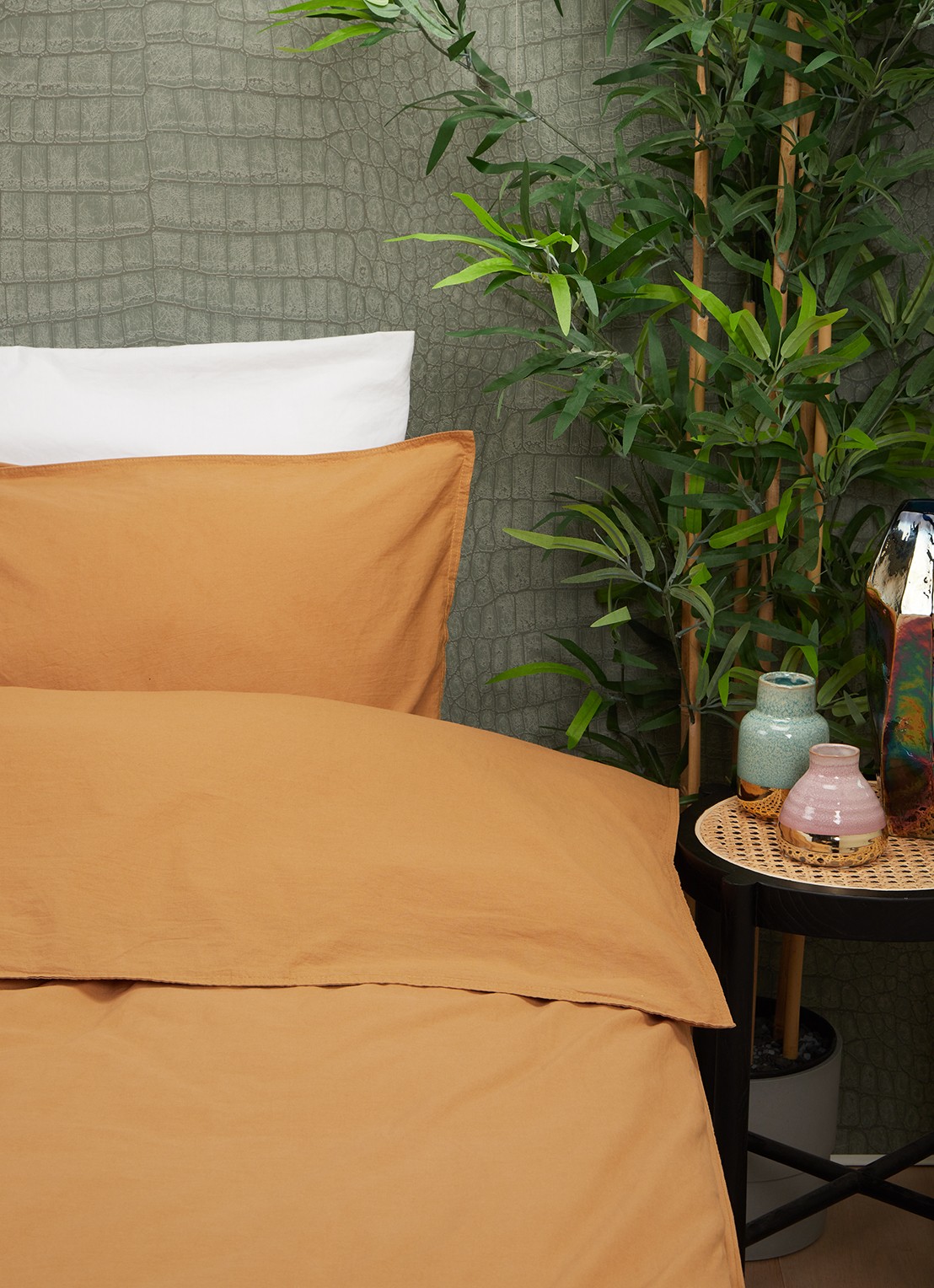 Vandyck Washed Cotton katoenen dekbedovertrekset - inclusief kussenslopen - voorkant 3 donkeroranje