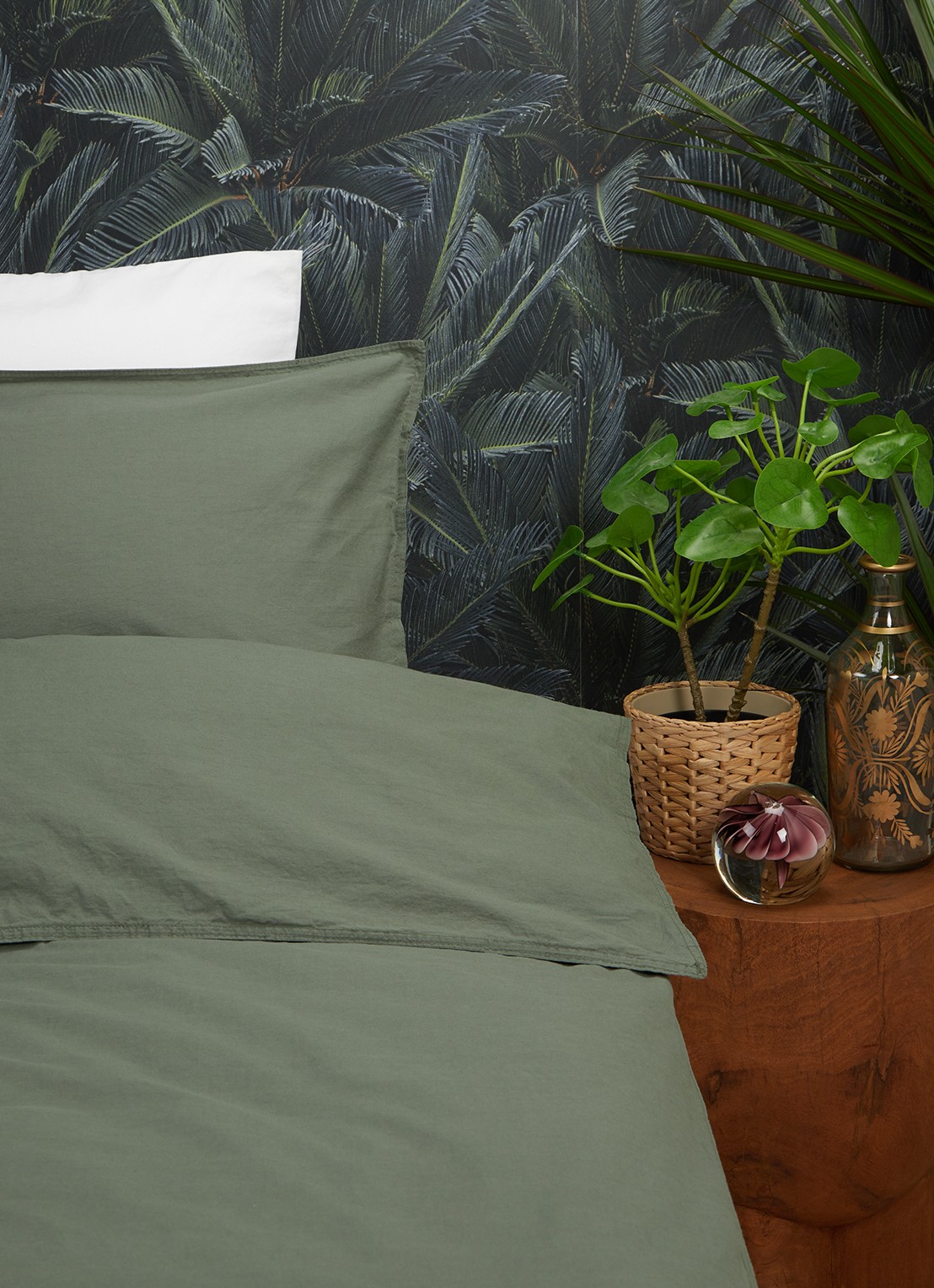 Vandyck Washed Cotton katoenen dekbedovertrekset - inclusief kussenslopen - voorkant 2 groen