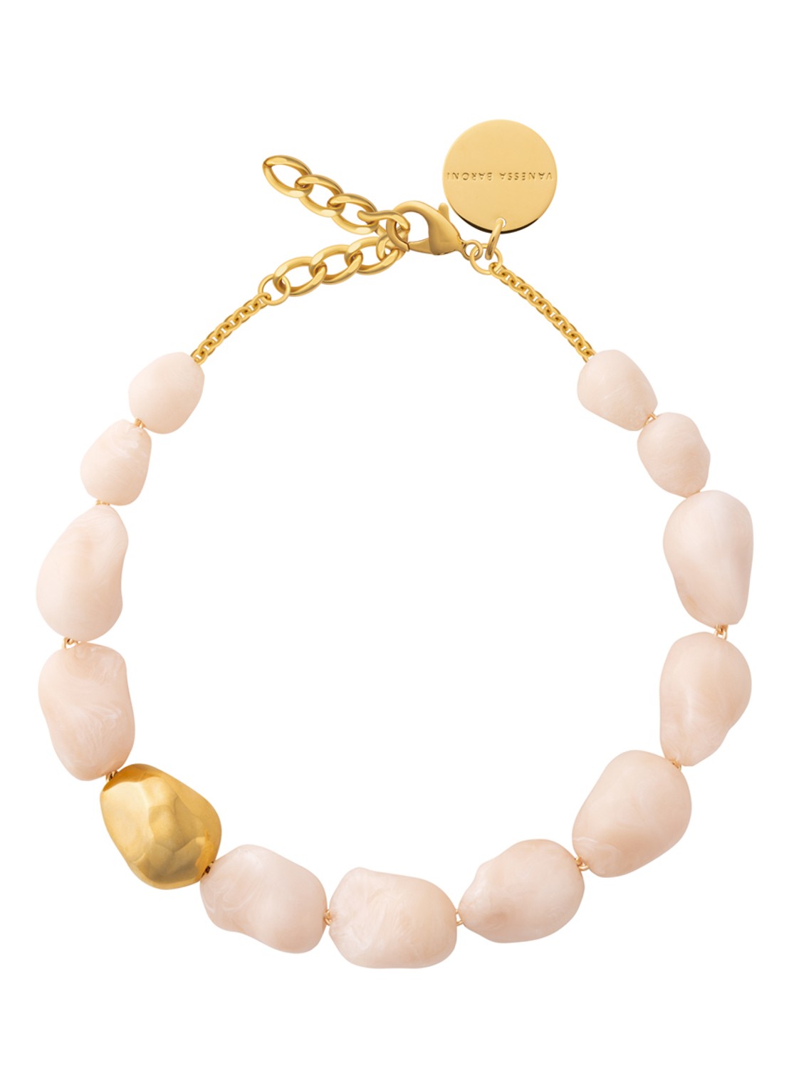 Vanessa Baroni Big Pearl ketting - voorkant 3 latte marble