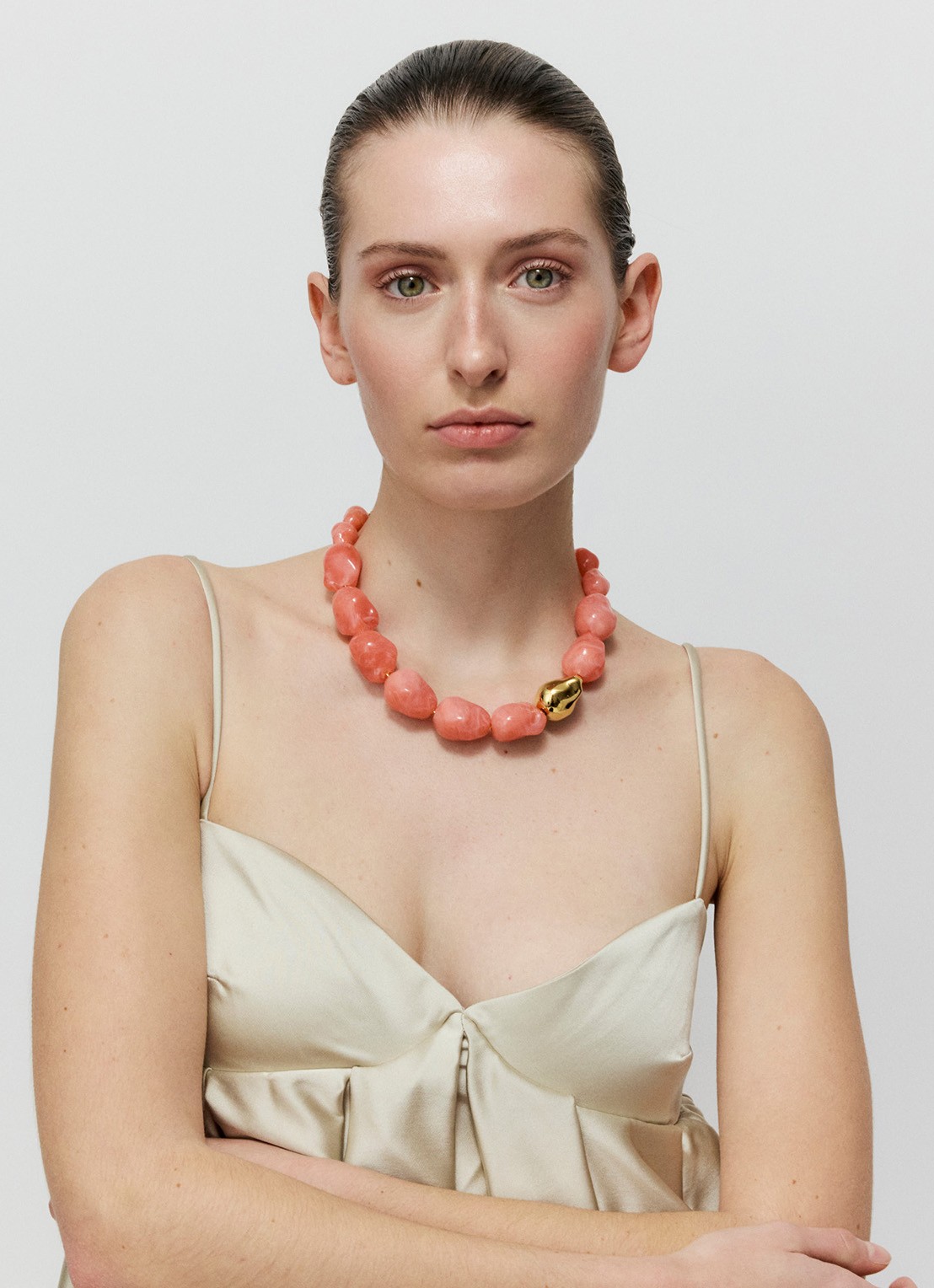 Vanessa Baroni Big Pearl ketting - voorkant watermelon marble
