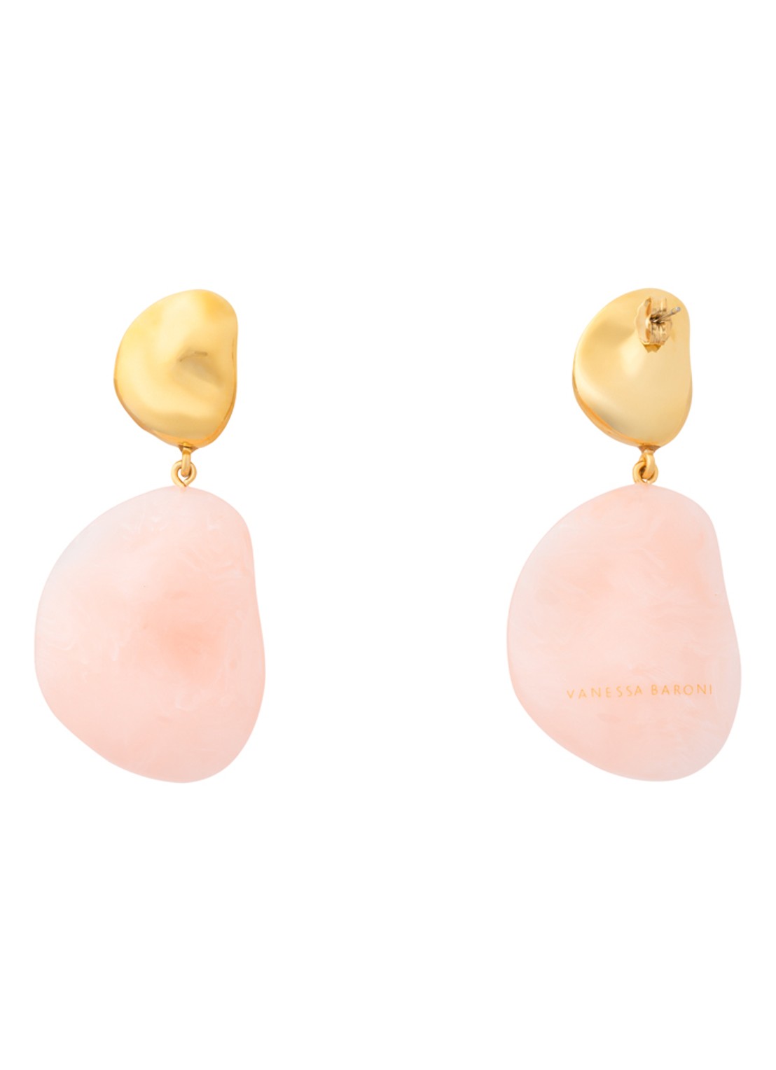 Vanessa Baroni Double Nugget oorstekers met hanger - voorkant 2 lichtroze