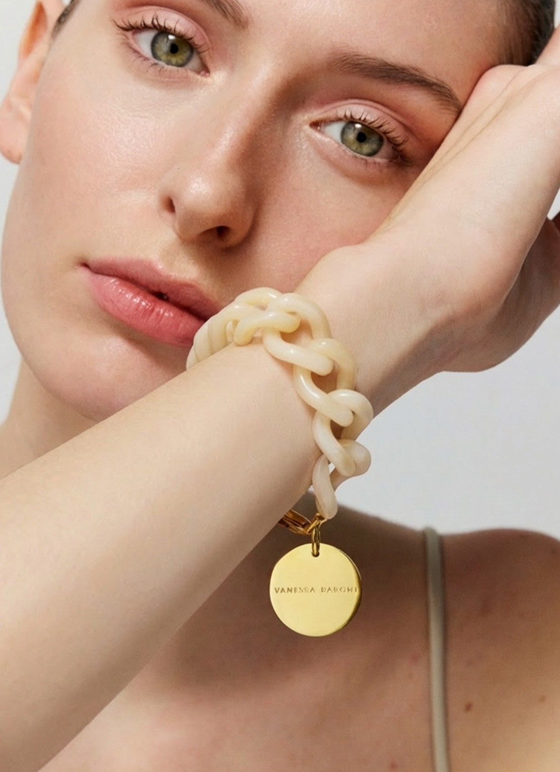 Vanessa Baroni Flat Chain armband - voorkant 3 latte marble