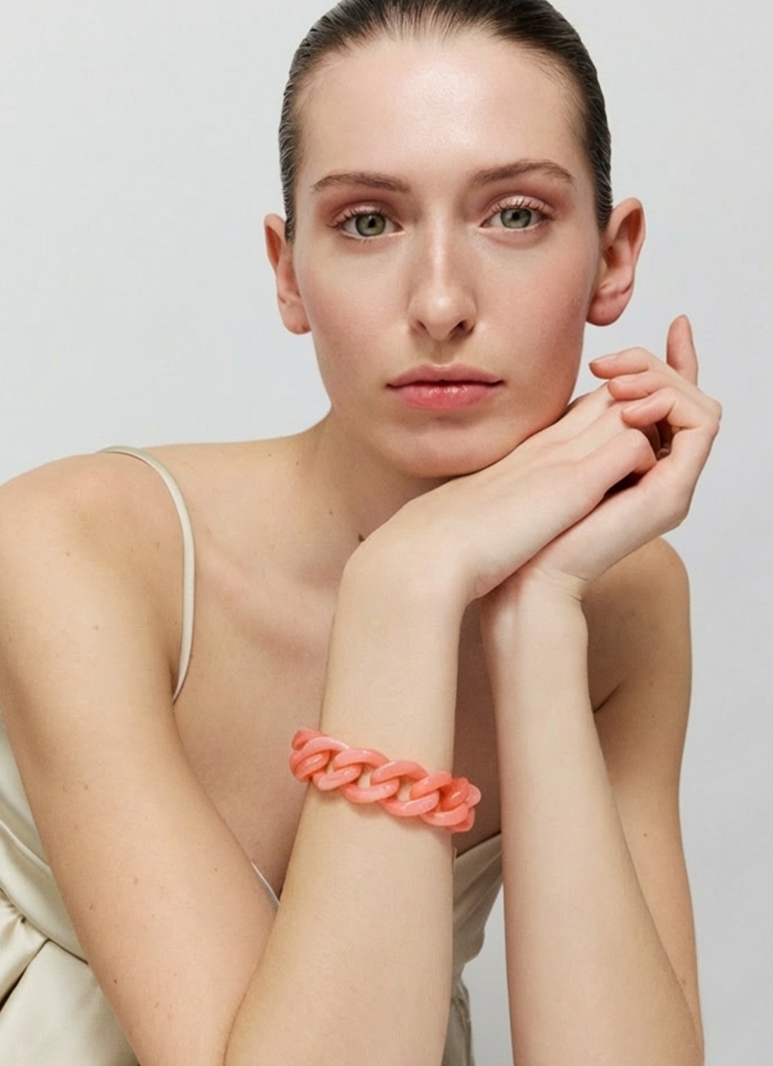 Vanessa Baroni Flat Chain armband - voorkant 2 watermelon marble