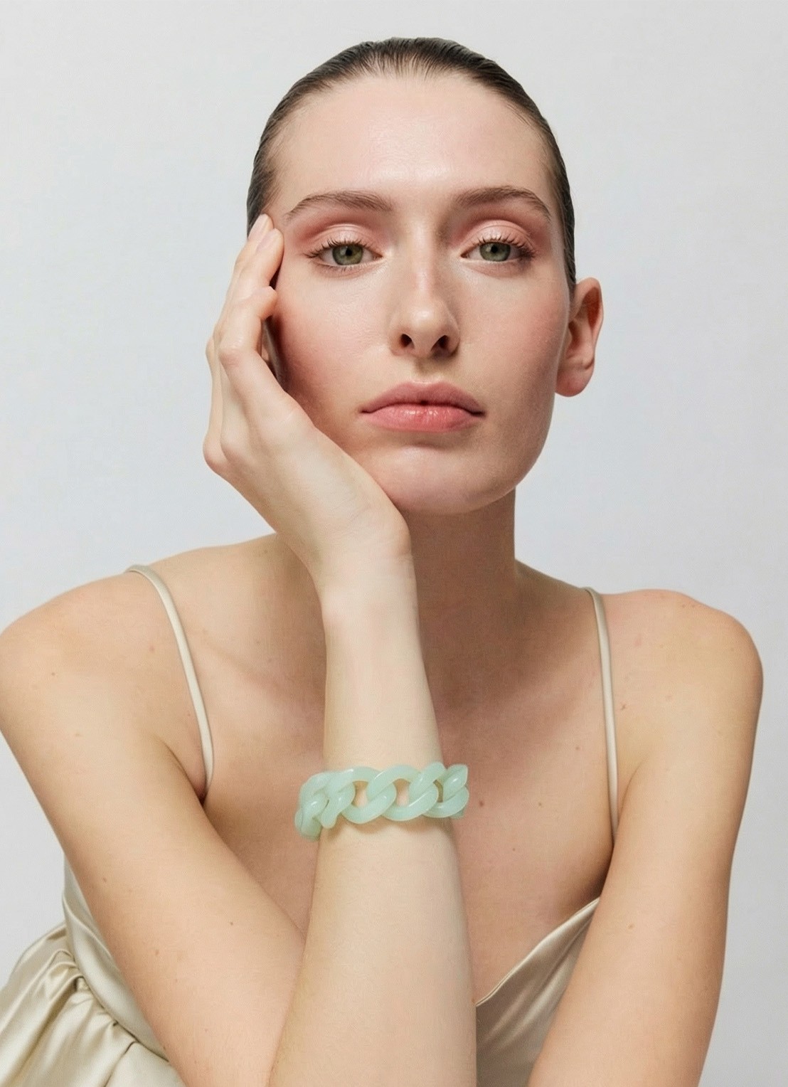 Vanessa Baroni Flat Chain armband - voorkant 3 opaline mint