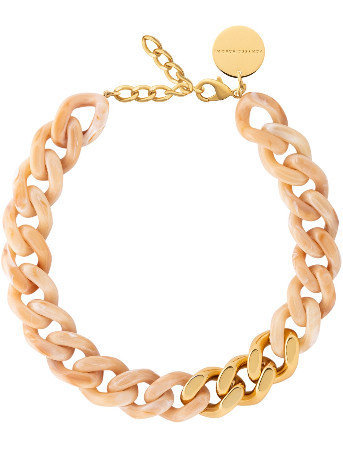 Vanessa Baroni Flat Chain schakelketting  - voorkant 2 creme brulee marble