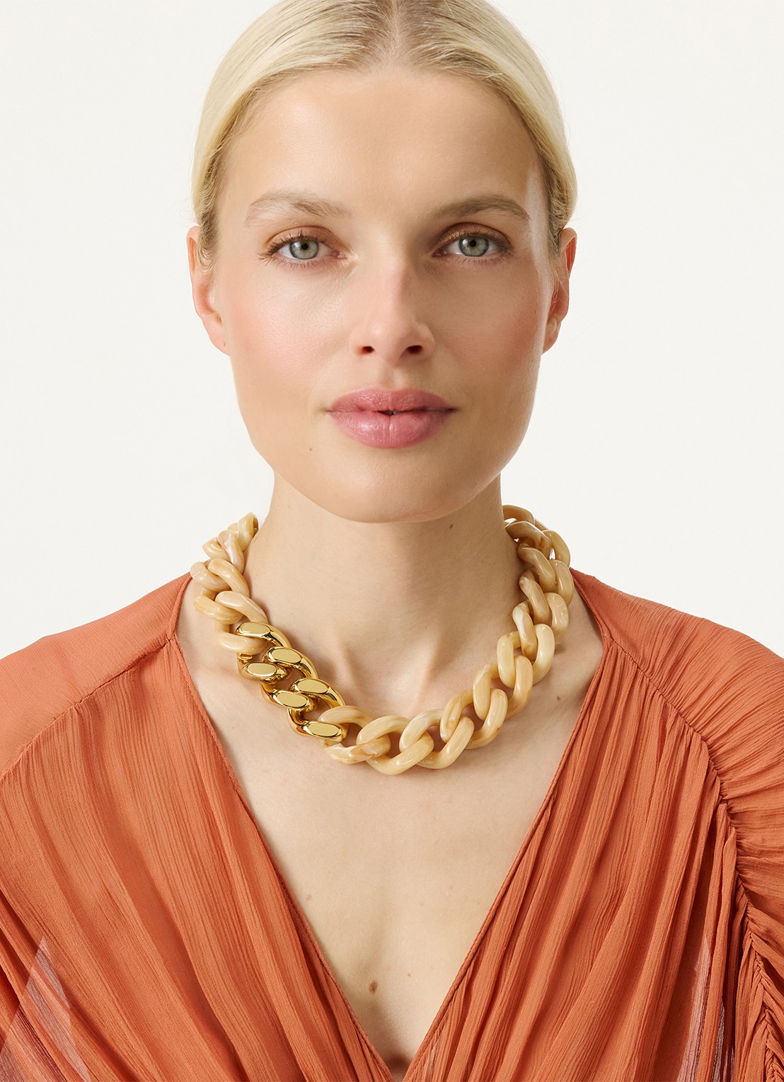 Vanessa Baroni Flat Chain schakelketting  - voorkant 3 creme brulee marble