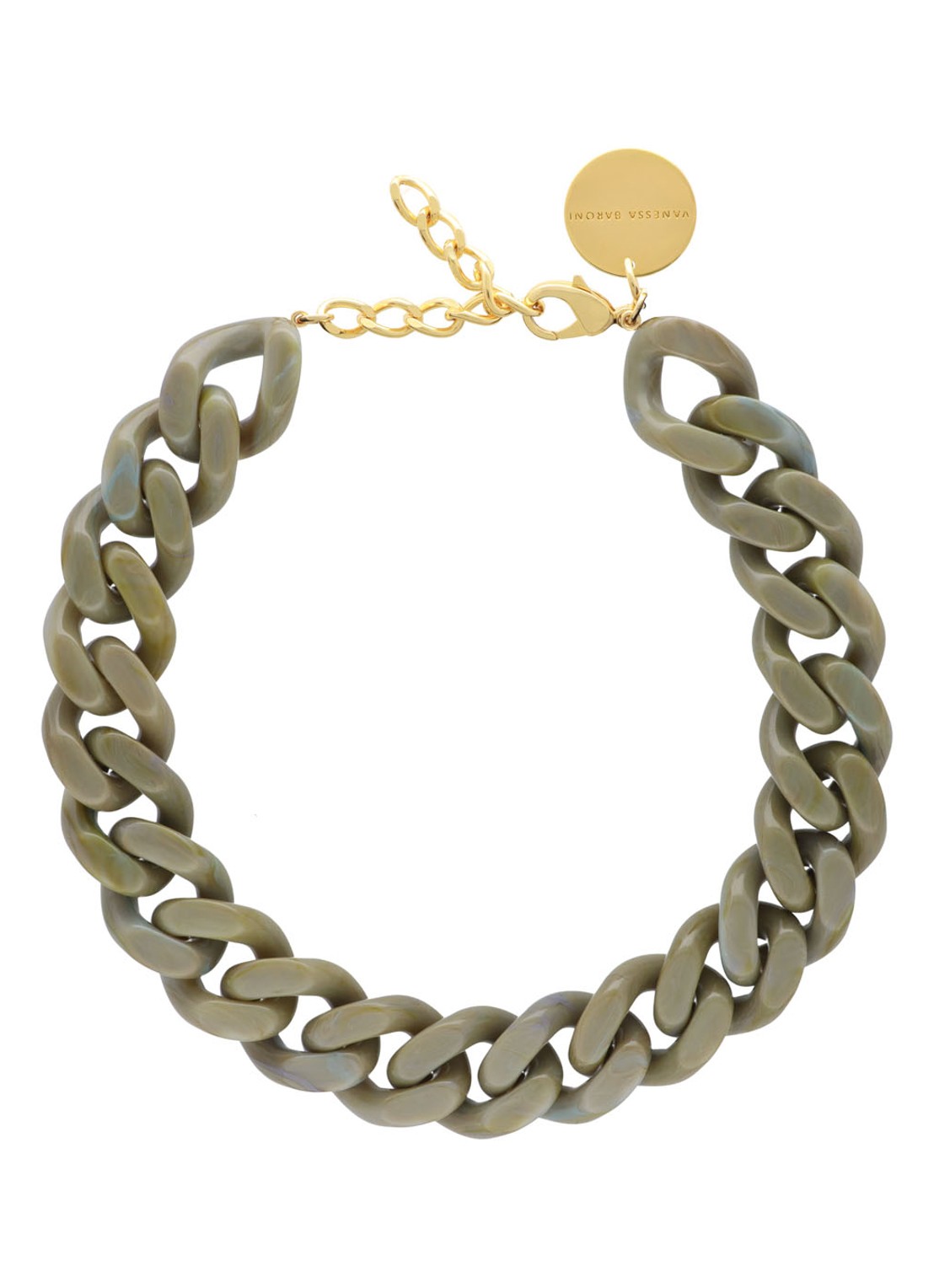 Vanessa Baroni Flat Chain schakelketting  - voorkant olijfgroen